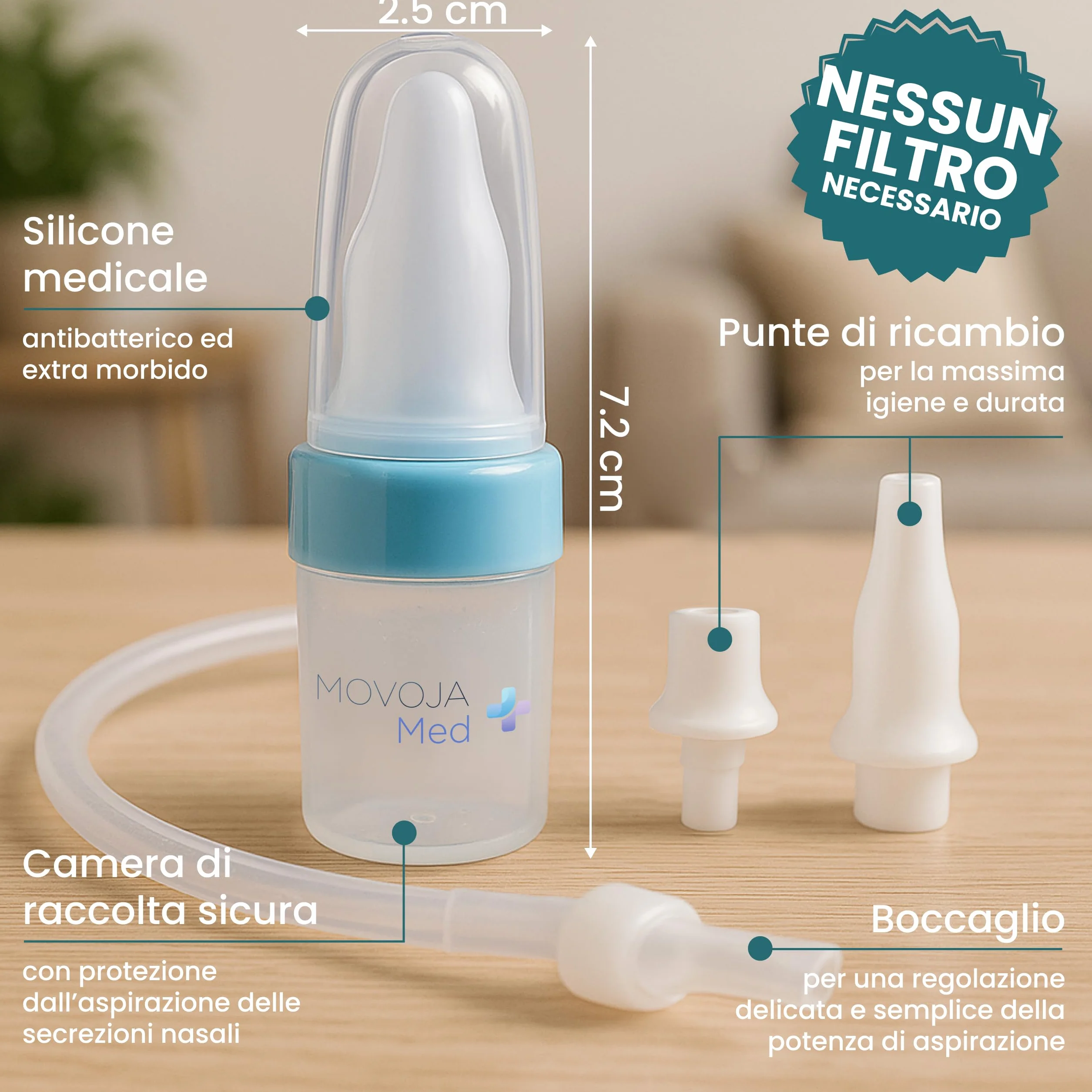 Fuchsi Aspiratore Nasale per Neonati-Bambini | Aspira-Muco Practico e Delicato| Senza Filtro |in Piu con Beccuccio Naso & Beccuccio Bocca- di Ricambio Incluso nella Confezione