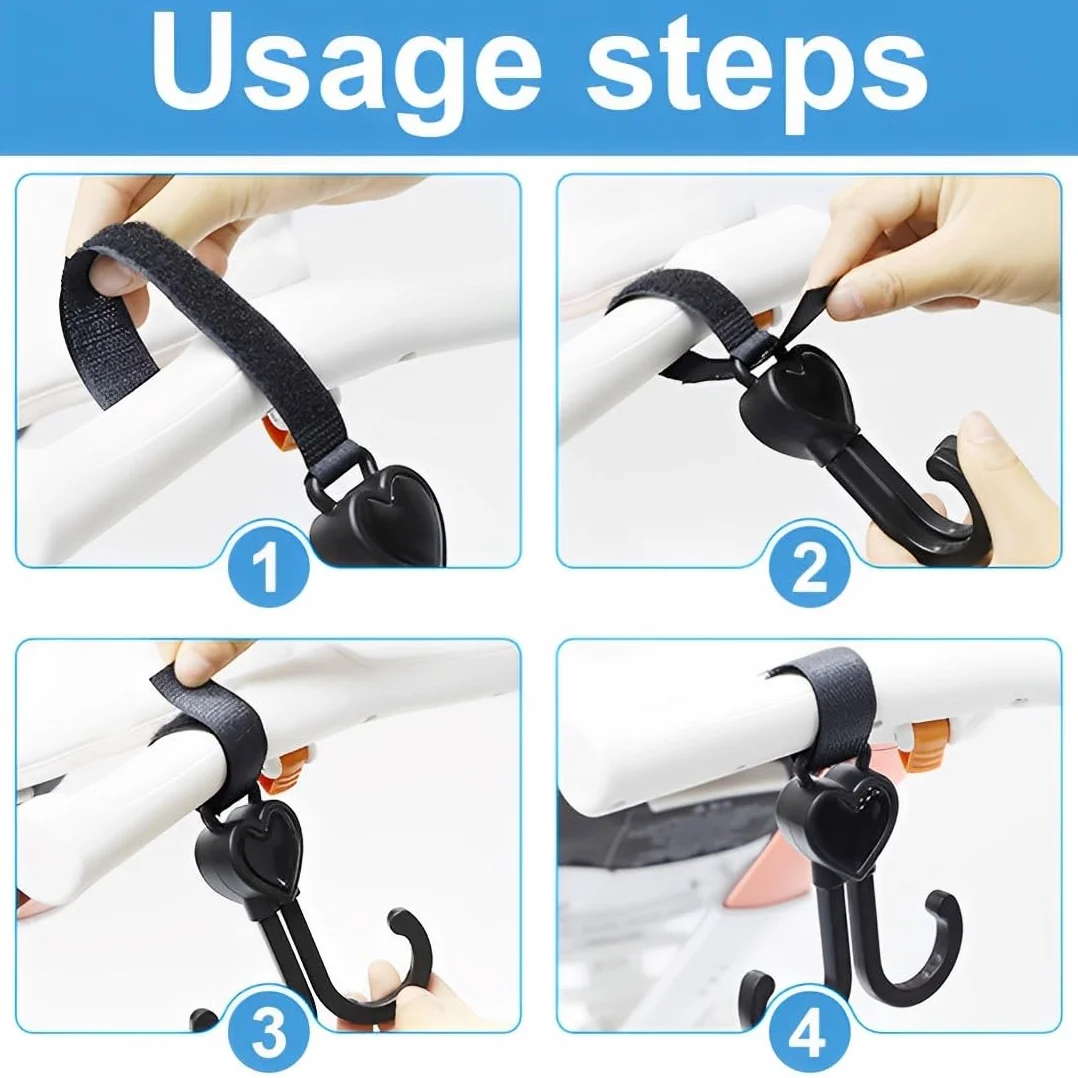 Gancio per Passeggino,a Forma di Cuore,con Chiusura in Velcro,per Borsa Fasciatoio,Borse,Borse Sospese,Zaini,Portafogli,Vestibilità Universale,Ganci Passeggino (1 Confezione)