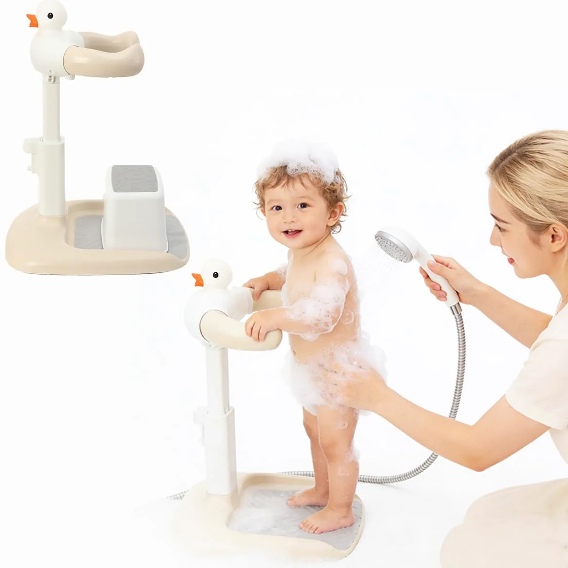 Supporto per Vasca Da Bagno per Bambini, Torre da Bagno Regolabile, Sedia da Bagnetto Regolabile in Altezza per Bambini da 6 Mesi a 4 Anni, per Cambiare Vestiti, Supporto Doccia