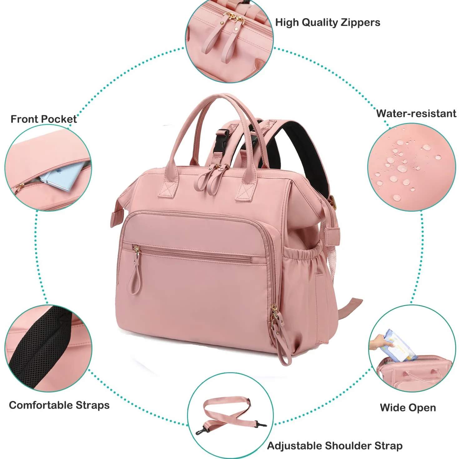 LORADI, Borsa tote portapannolini convertibile, con ampia apertura nella parte superiore,14 tasche e supporto per passeggino, impermeabile