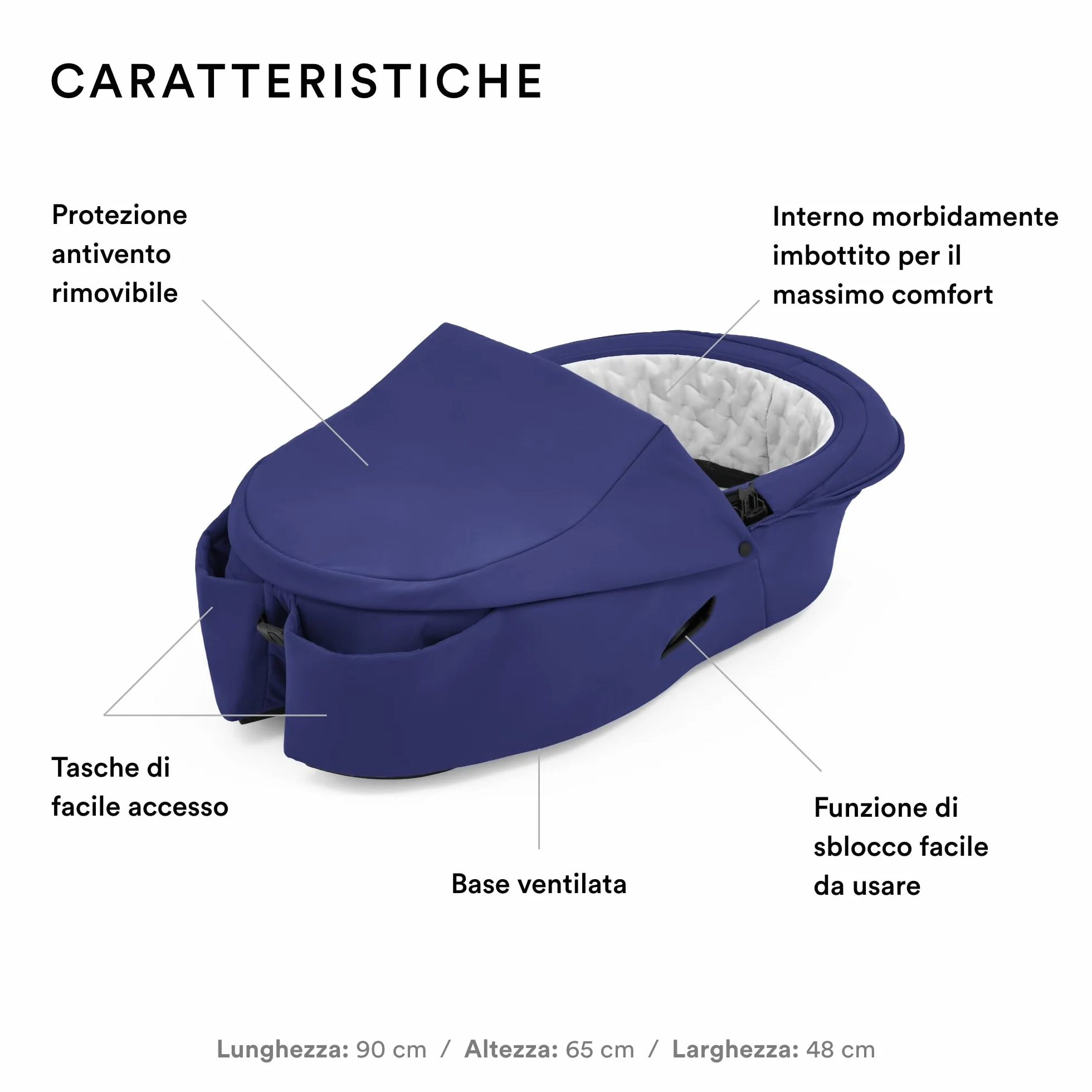 Stokke Navicella Xplory X, Royal Blue - Navicella rimovibile per il passeggino Xplory X - Morbido interno, materasso traspirante e due comode tasche