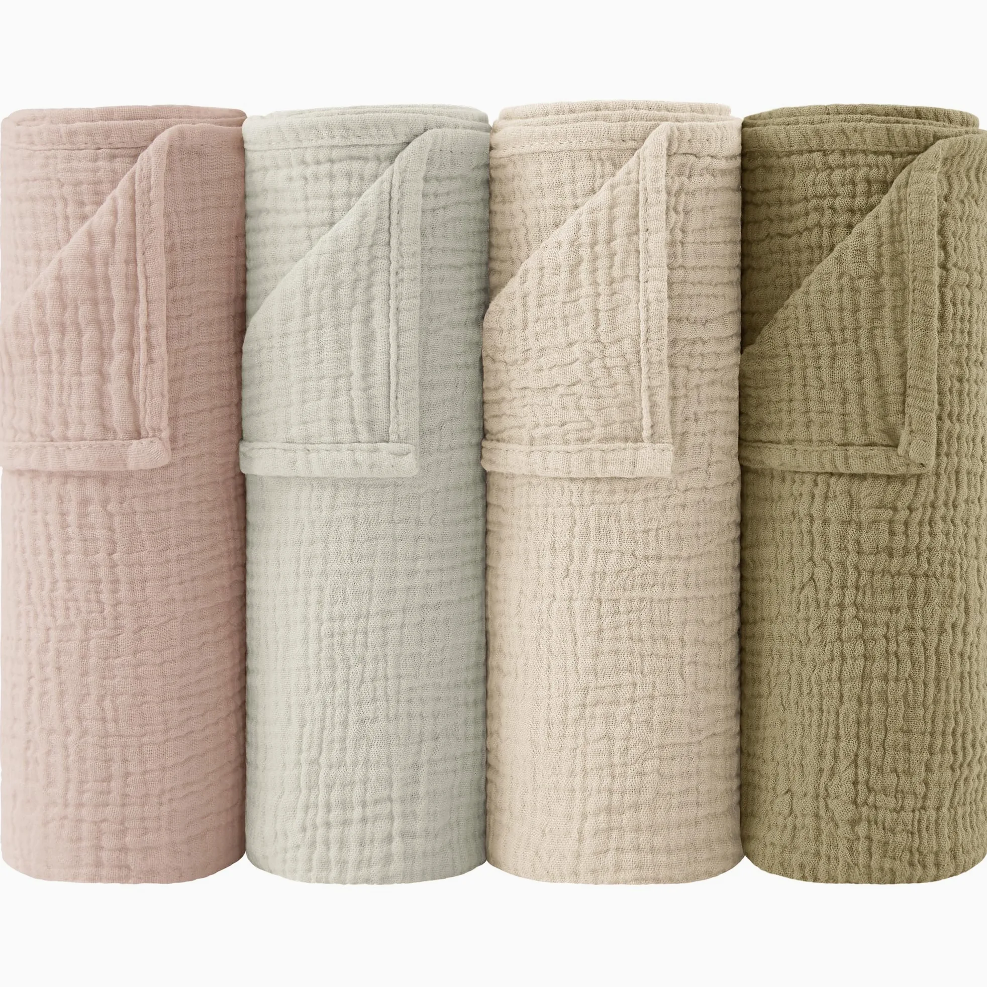 bearmoss Bambino in Mussola Per Neonati Set 4 Pezzi 60x60CM, 100% cotone Super Morbido Assorbente in Mussola A Grana Per Neonati Per Bambine E Ragazzi(Verde sabbia)