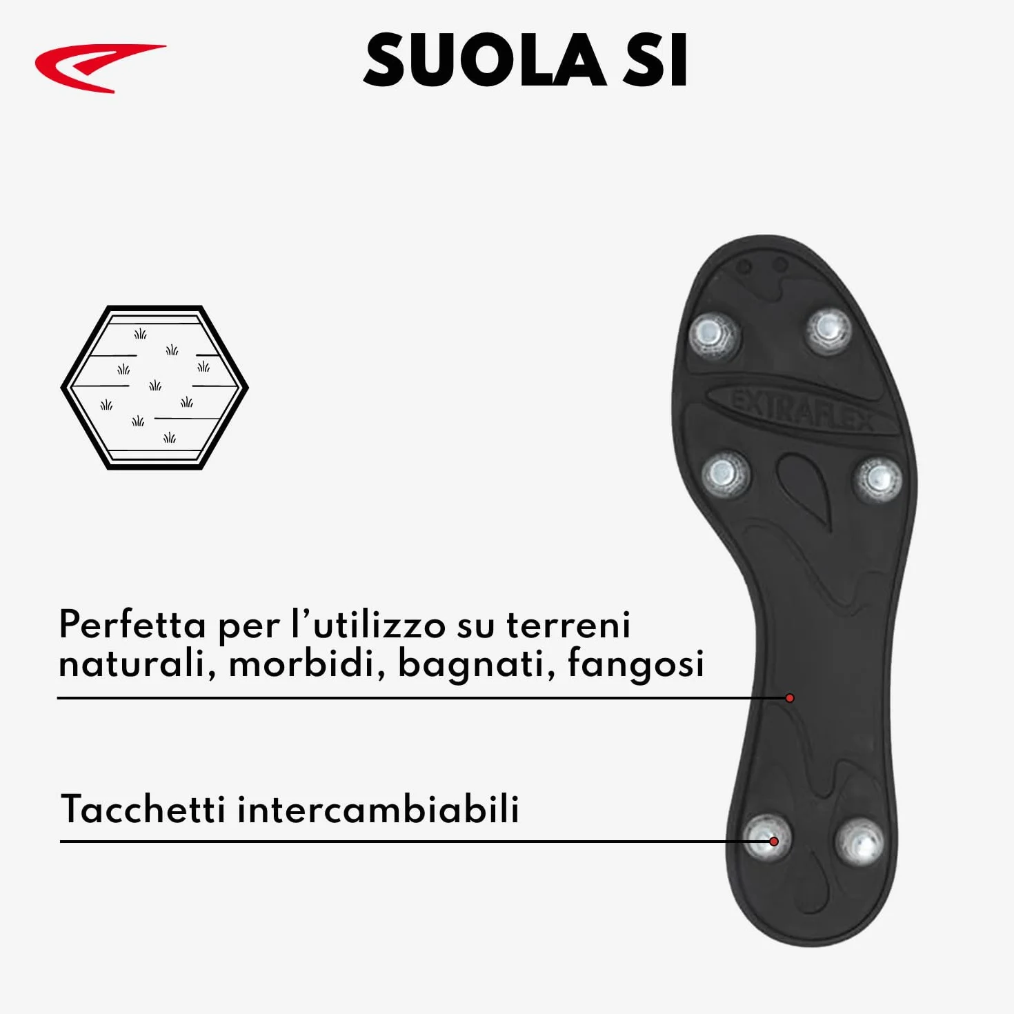 Scarpe da Rugby in Pelle di Vitello Soft Ground con 6 Tacchetti Intercambiabili - Club Rugby