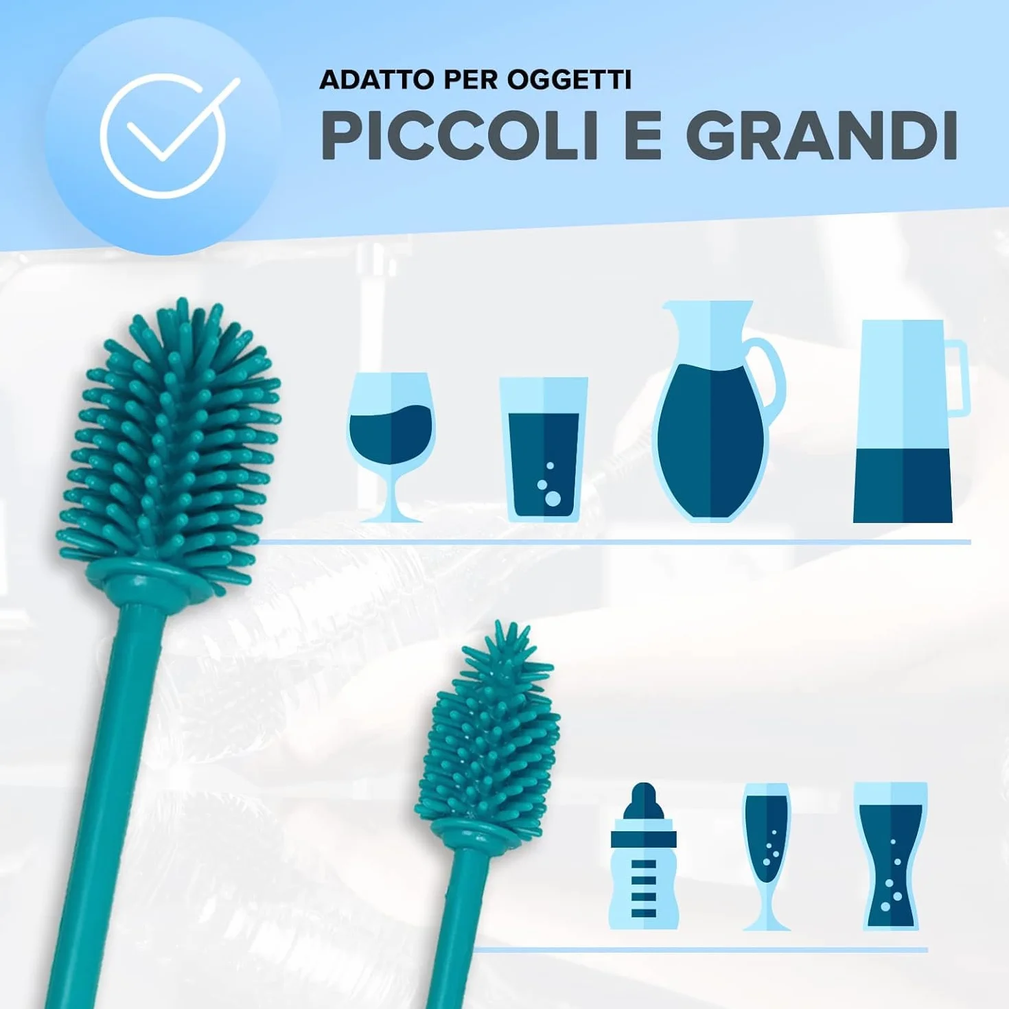 JAWAonline Set di spazzole per lavello 32 cm e 24 cm - Spazzola per bottiglie in silicone delicato e senza graffi - Spazzola flessibile per la pulizia delle bottiglie