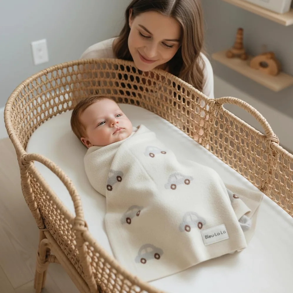 Coperta per neonati e ragazzi in 100% cotone lavorato a maglia, morbida e accogliente, coperta per culla e passeggino, per la doccia, lista regali per neonati, neonati e bambini piccoli