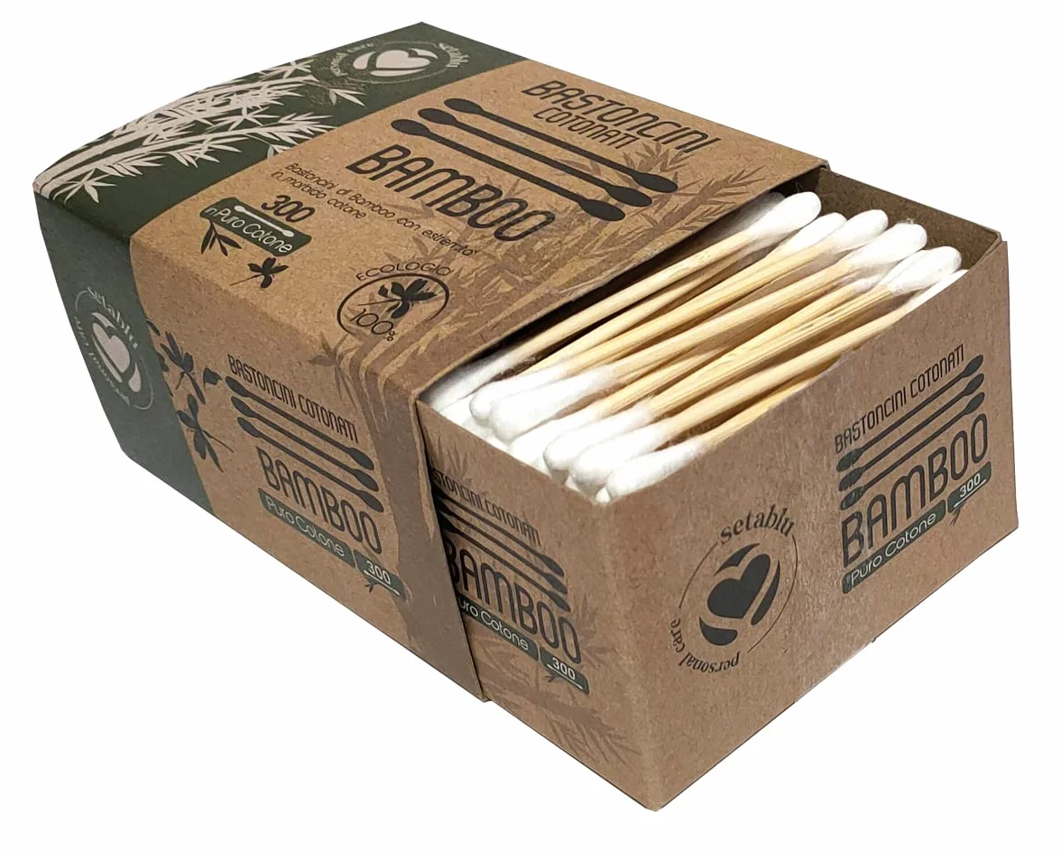 200 PZ Bastoncini Cotonati di Bambù, Bastoncini Ecologici in Ovatta di Cotone in Bamboo, Versatili, Ecocompatibili e Compostabili per la Pulizia delle Orecchie