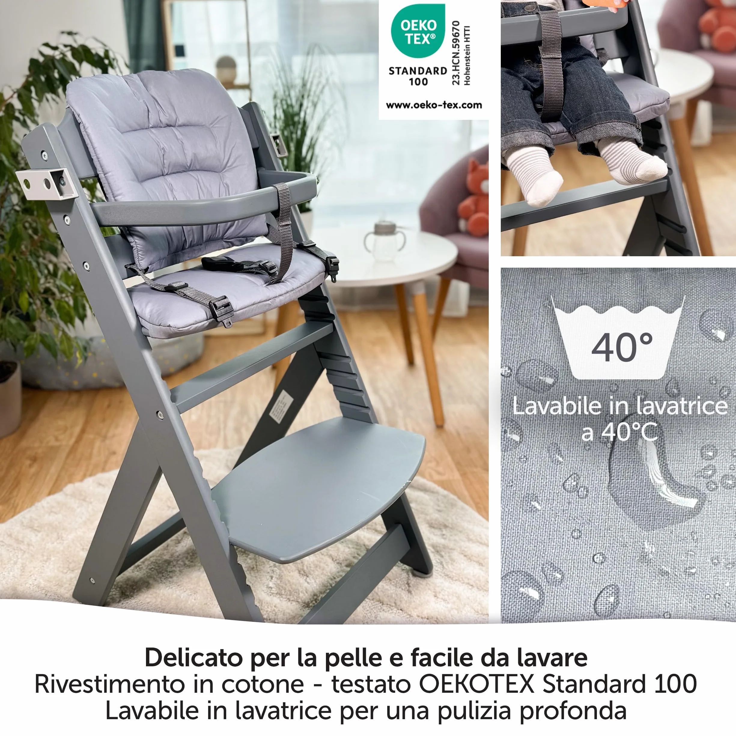 LaLoona Cuscino Seduta Seggiolone Pappa Per Safety 1st/Bebeconfort Timba - Cuscino Seggiolone Pappa Bimbo 2 Pezzi, OEKO-TEX Standard 100, Lavabile in Lavatrice - Grigio