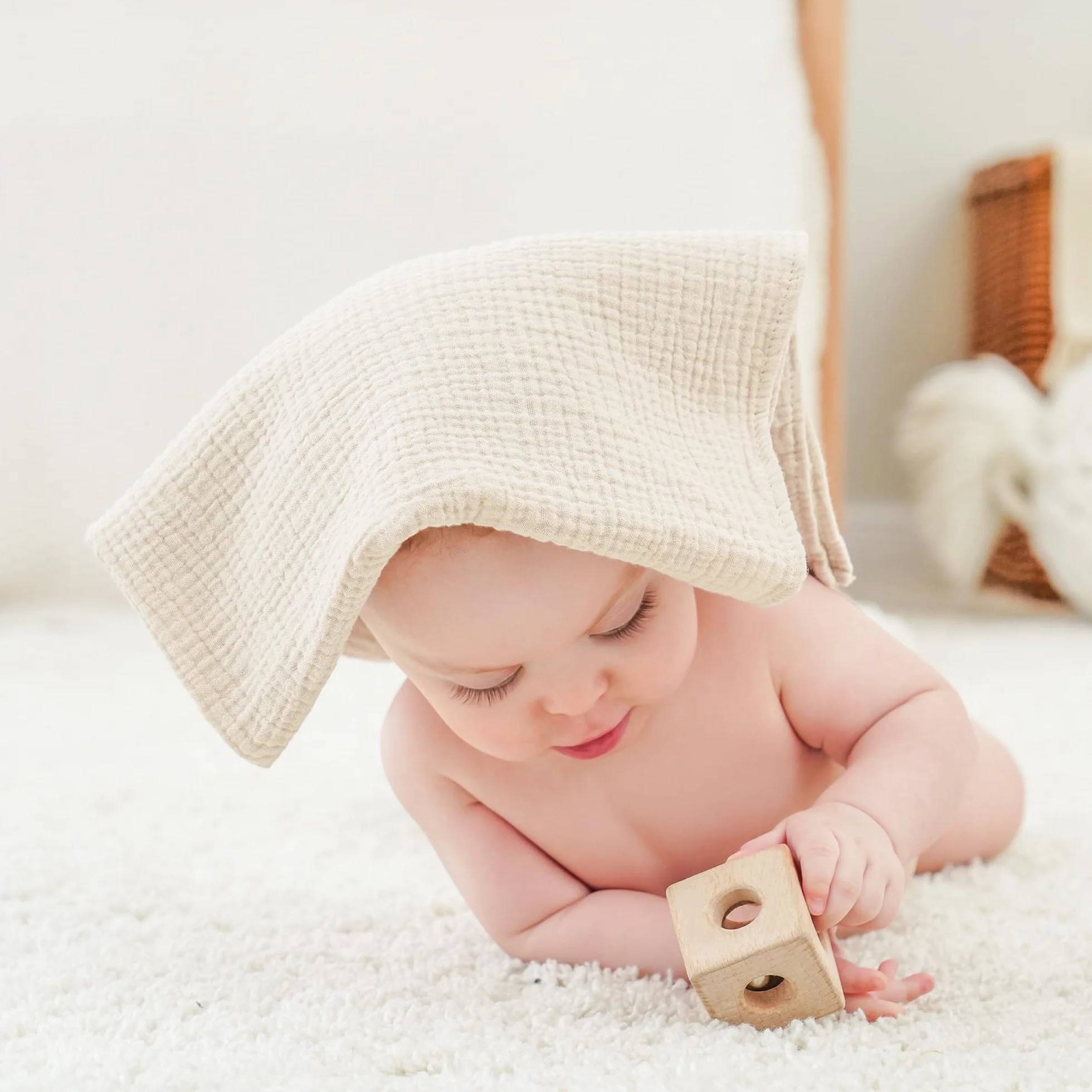bearmoss Bambino in Mussola Per Neonati Set 4 Pezzi 60x60CM, 100% cotone Super Morbido Assorbente in Mussola A Grana Per Neonati Per Bambine E Ragazzi(Marrone)