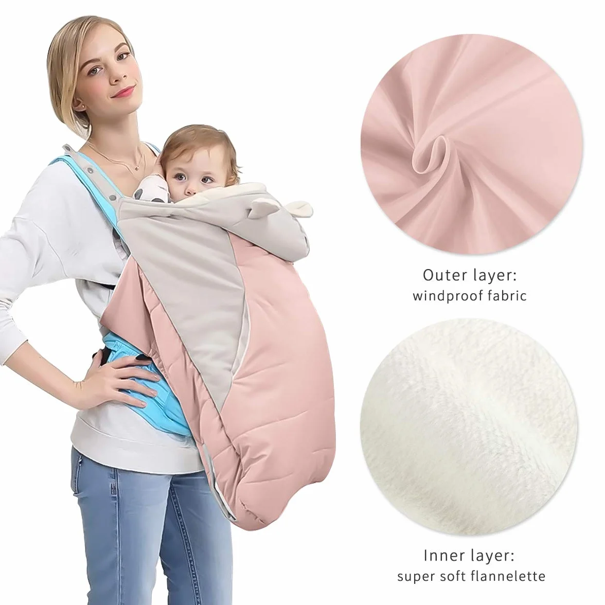 SONARIN All Seasons spessore Copertura per Marsupio,Copertina,mantello per l'inverno caldo, adattabile a qualsiasi marsupio,antivento,Impermeabile(Rosa)