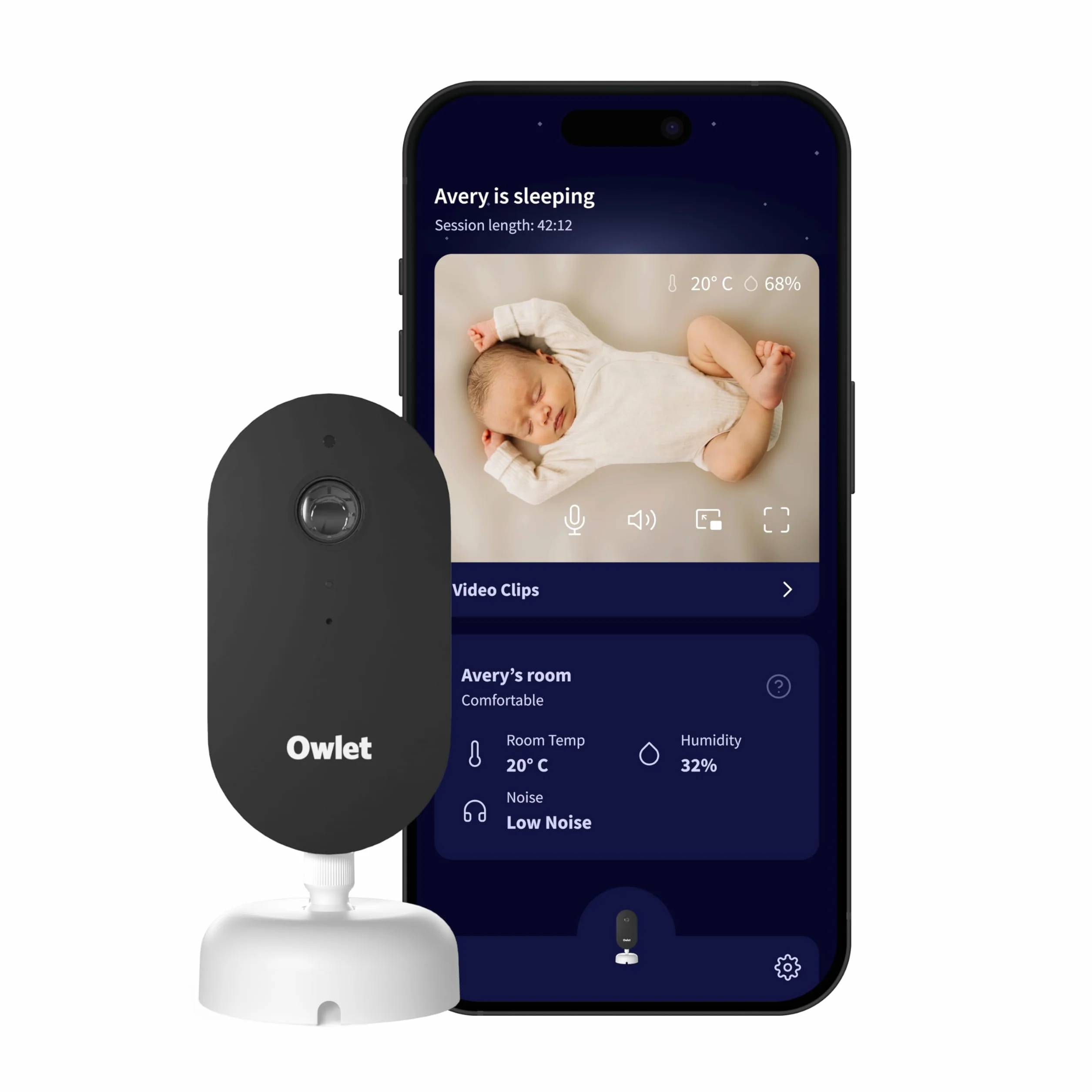 Owlet Dream Sight - Baby monitor intelligente con camera HD 2K, Avvisi pianto, suoni e movimenti, Monitoraggio temperatura e umidità