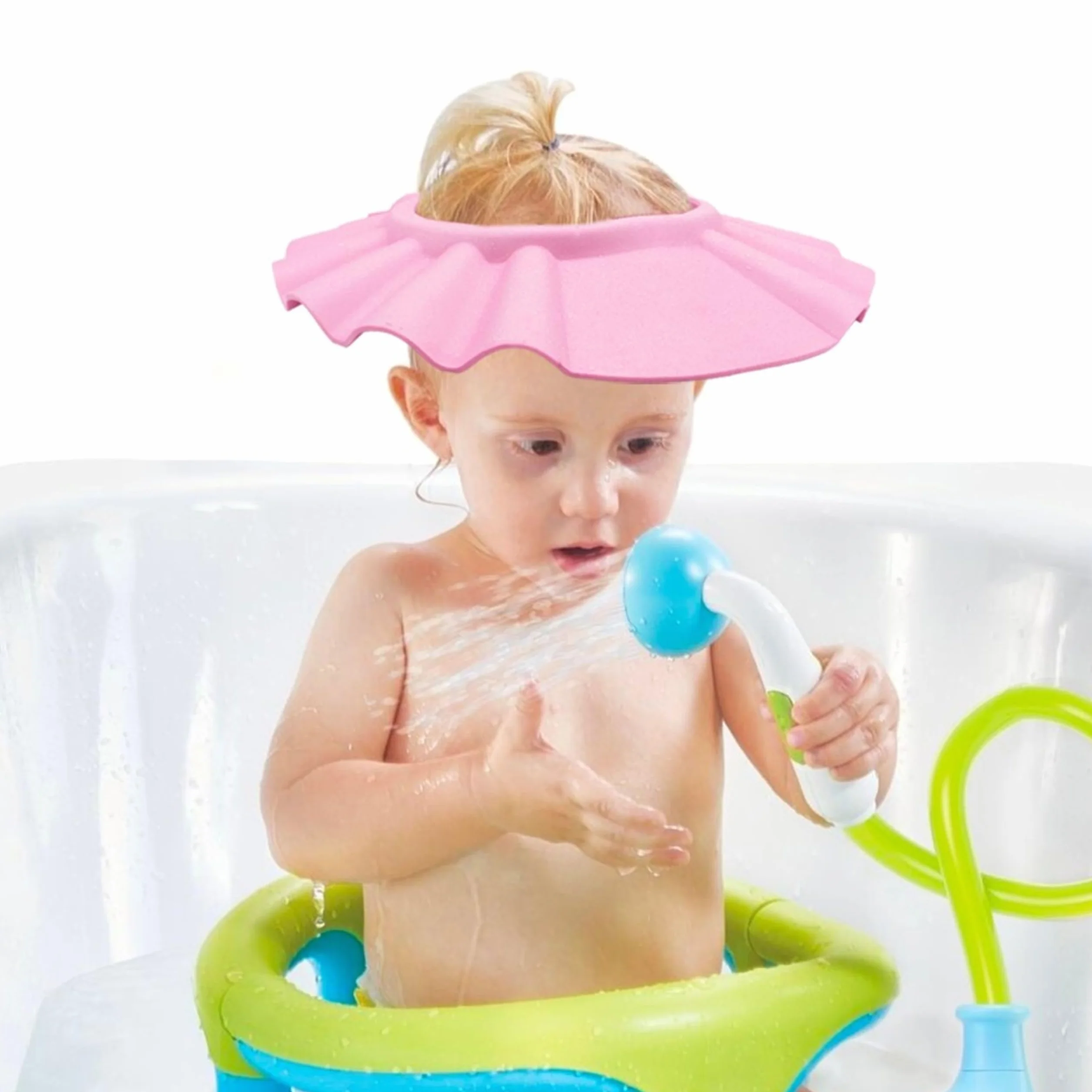 Cappellino da Doccia con Visiera per Bambini, Proteggi Occhi contro Shampoo e Schiuma, Protezione per la Doccia, Berretto da Doccia per Bimbi, in Materiale Morbido, Adatto a Bambini 0–9 Anni, Rosa
