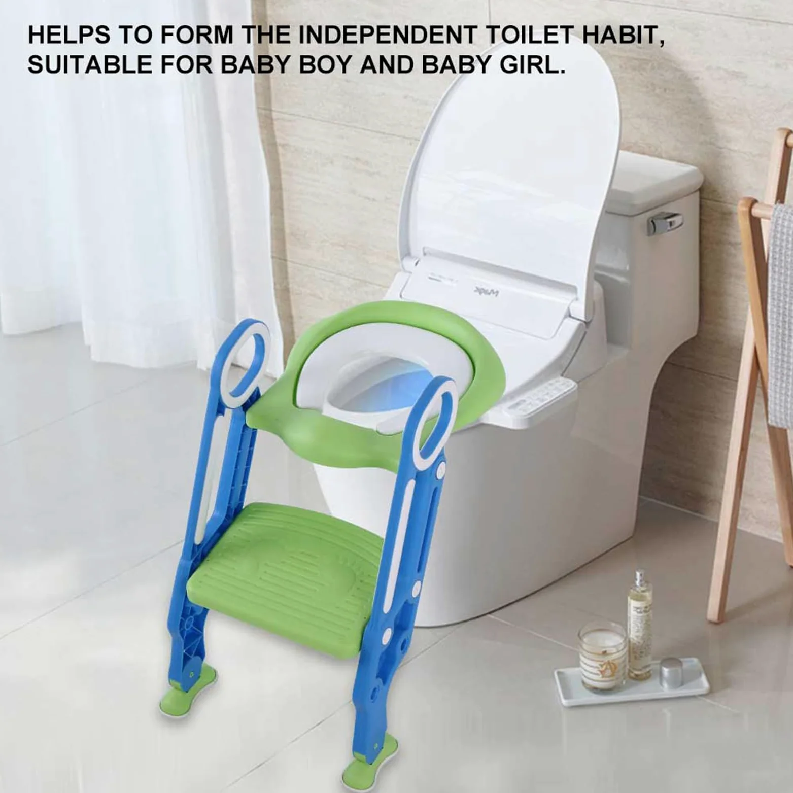 Marhynchus Seggiolino per Vasino per Bambini, Sedia da Toilette per Bambini, Scala di Sicurezza Regolabile, Sgabello con Imbottitura Morbida in PU, Doppio Bracciolo, Piedini Antiscivolo per (turchese)