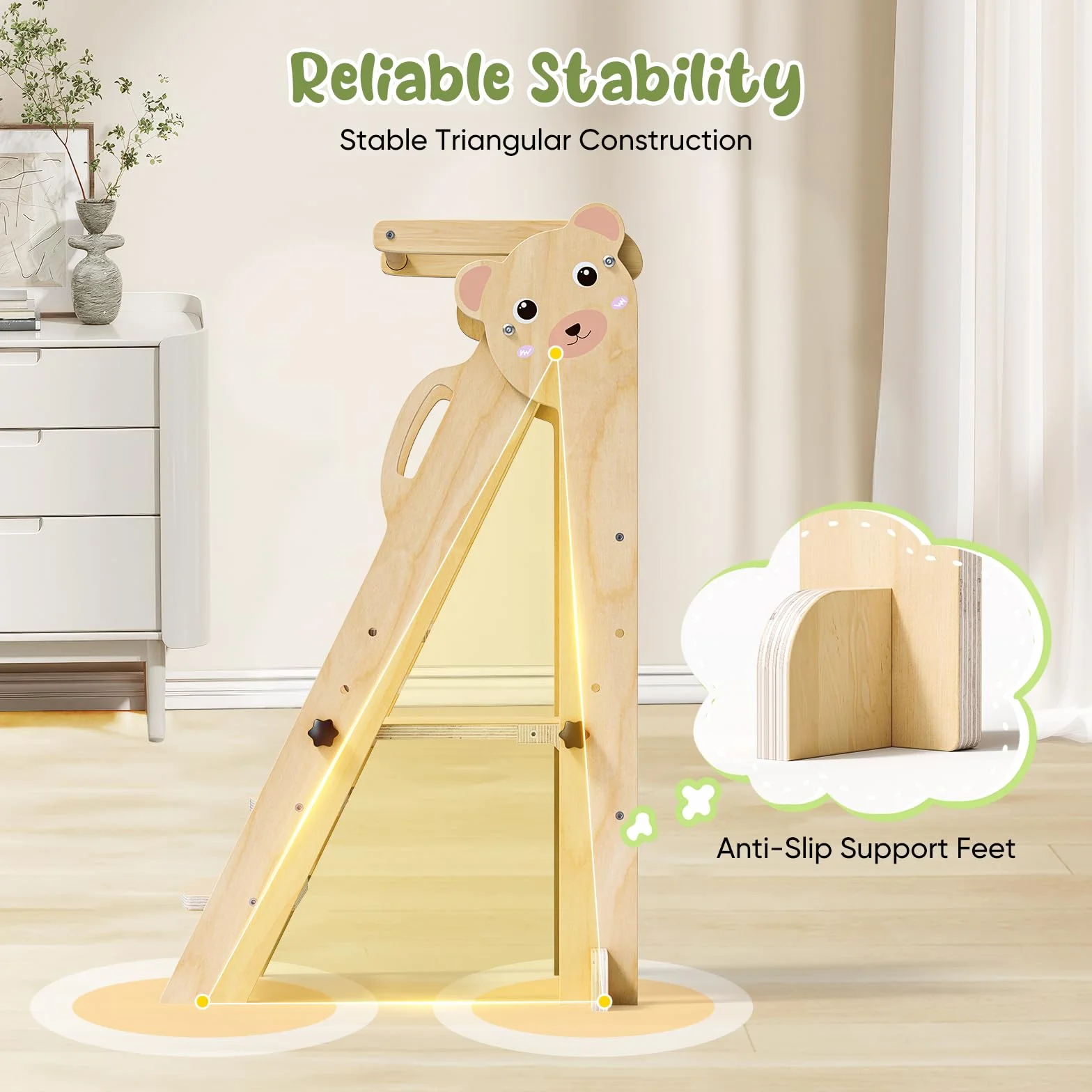 Torre di Apprendimento Pieghevole, 3 Altezze Regolabili, Fold Legno Torre Montessoriana da 1 a 6 Anni per Bambini, Montessori Learning Legno Naturale Kitchen Helper