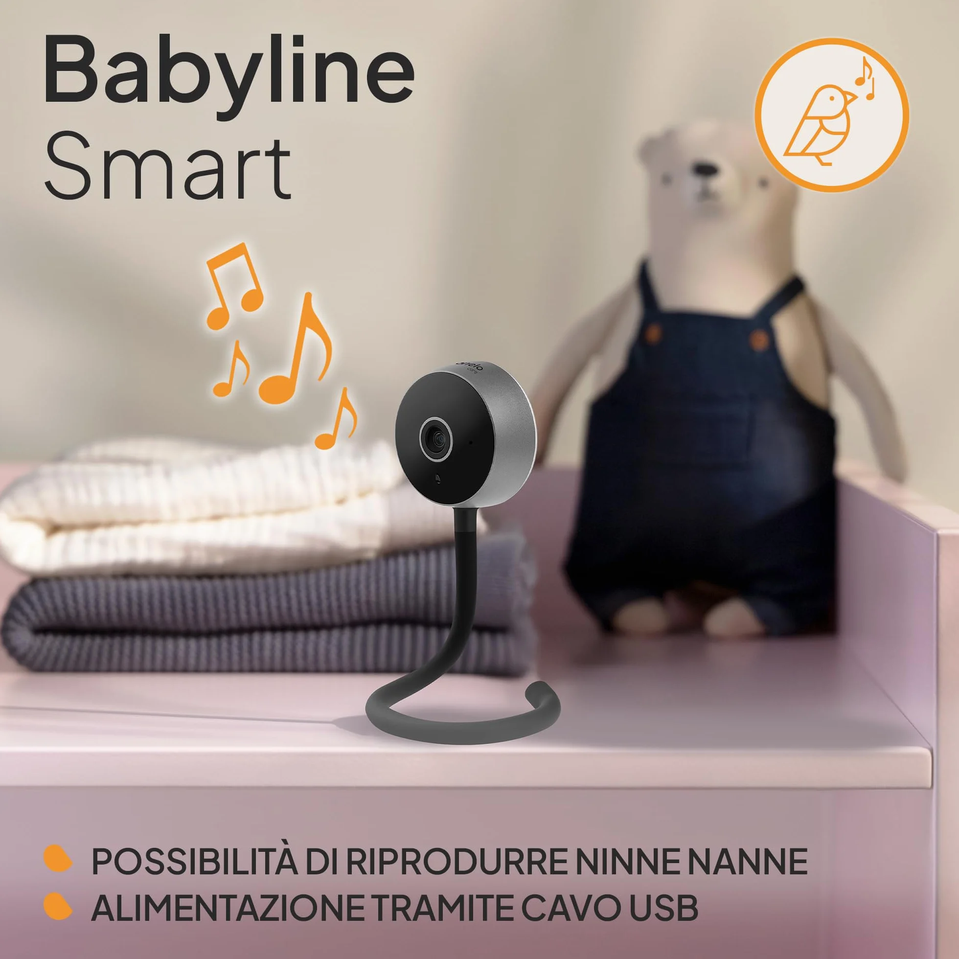 Lionelo Care Babyline Smart Smart, Baby Monitor, Baby Camera Wi-Fi, Applicazione mobile, Rilevazione di movimento e rumore, Visibilità al buio