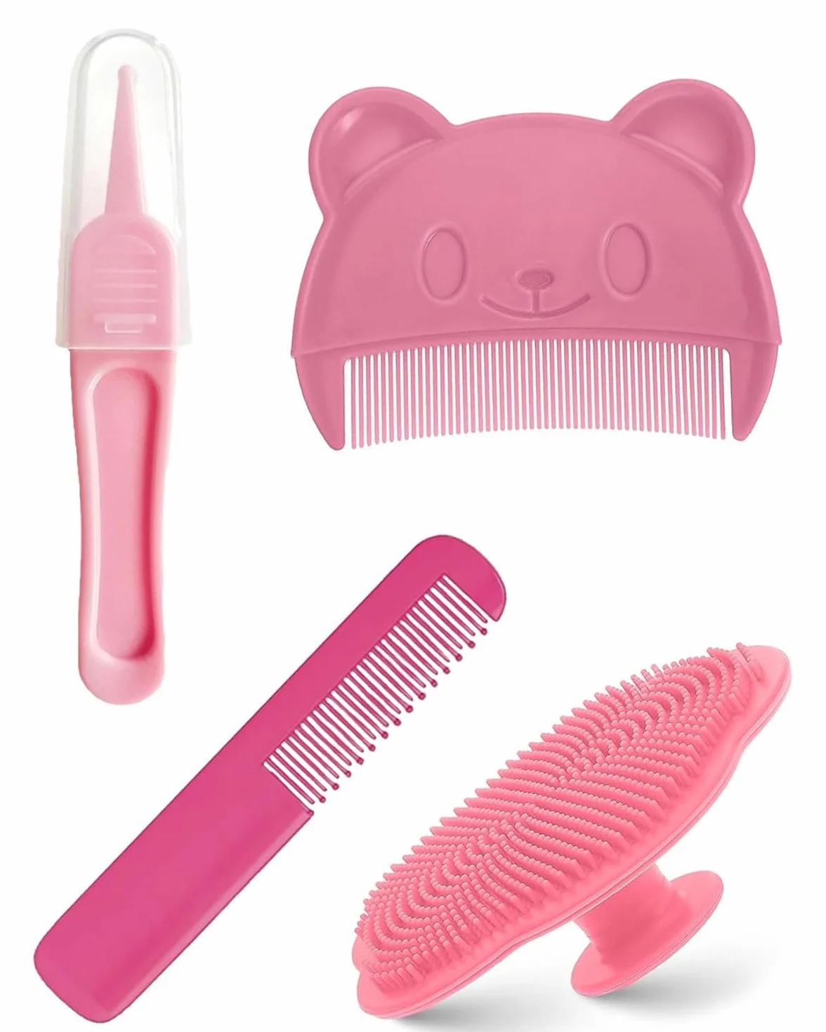 Pettine Neonato,4 pcs Spazzola per Neonati Set Pettine e Spazzola Neonato Spazzola Neonati in Silicone Spazzola per Massaggio per Bambini e Neonati Crosta Lattea e Regalo per Registro