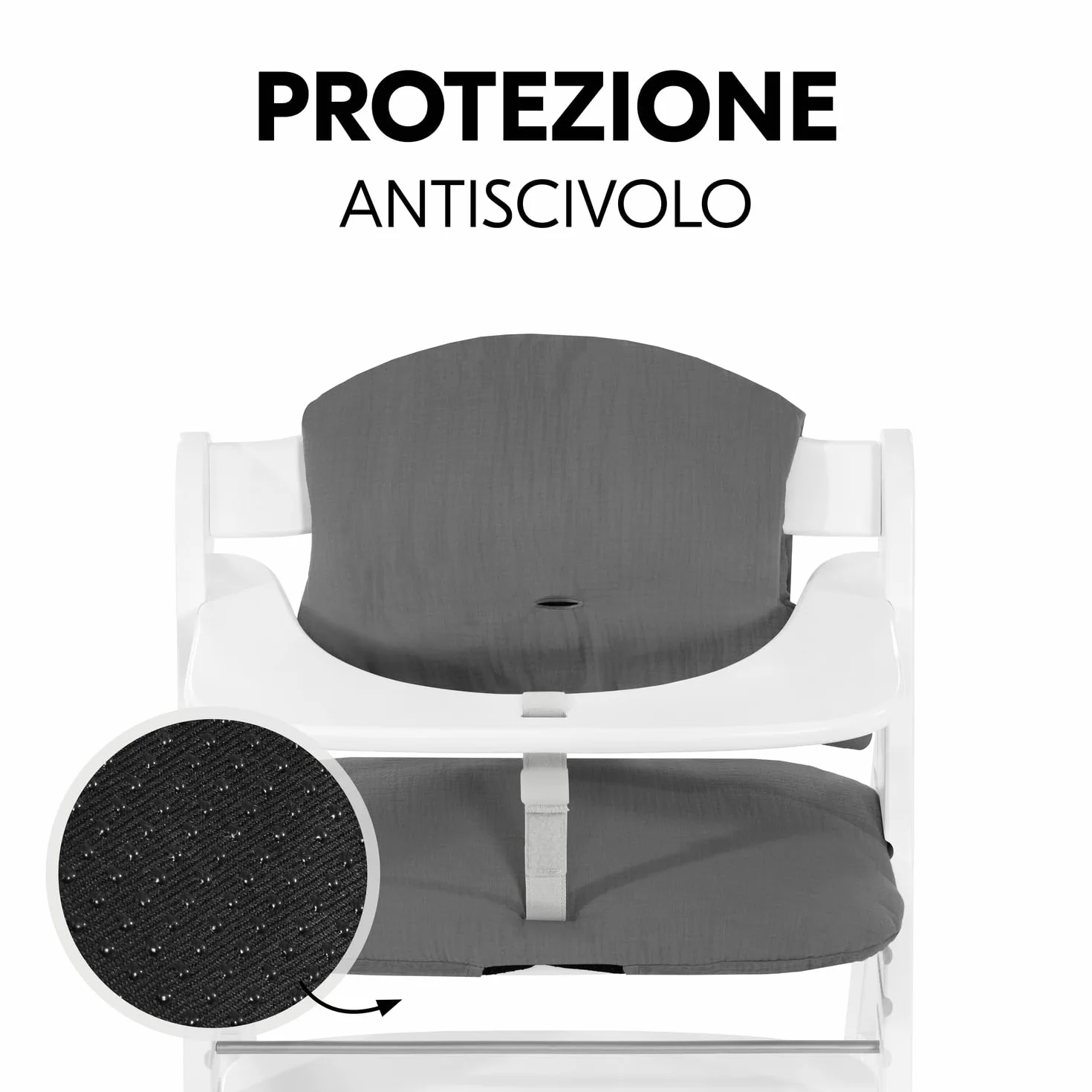 hauck Highchair Pad Select, Grigio Scuro Mussola - Cuscino per Bambini 6 - 36 Mesi - Accessorio Compatibile con Seggiolone Pappa Alpha+, Beta+ e Arketa - Antiscivolo e Imbottitura Soffice