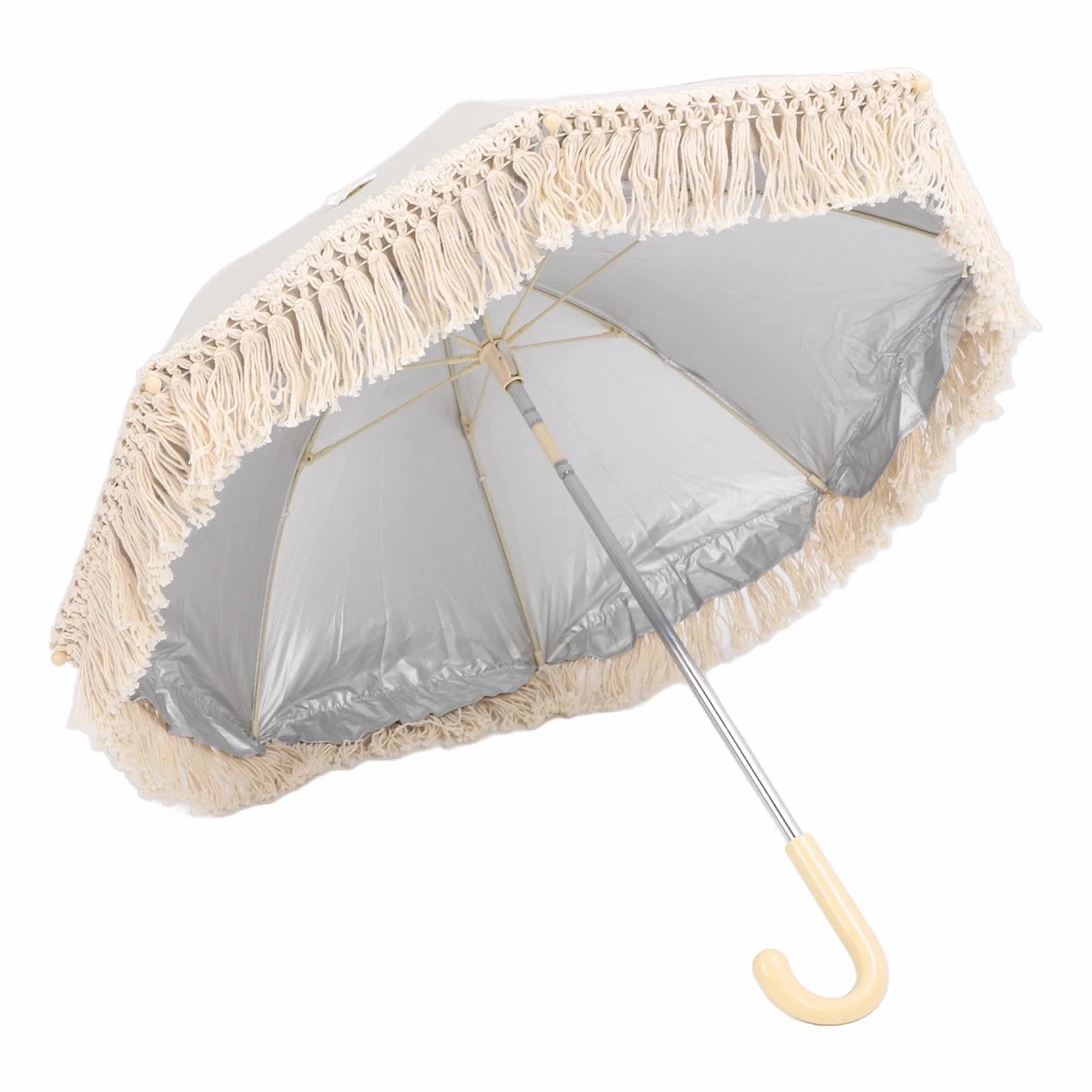 Ombrellone parasole per bambini, resistente ai raggi UV, per bambini, spiaggia, con nappe per passeggino, passeggino, tribune (beige con piccolo crisantemo)