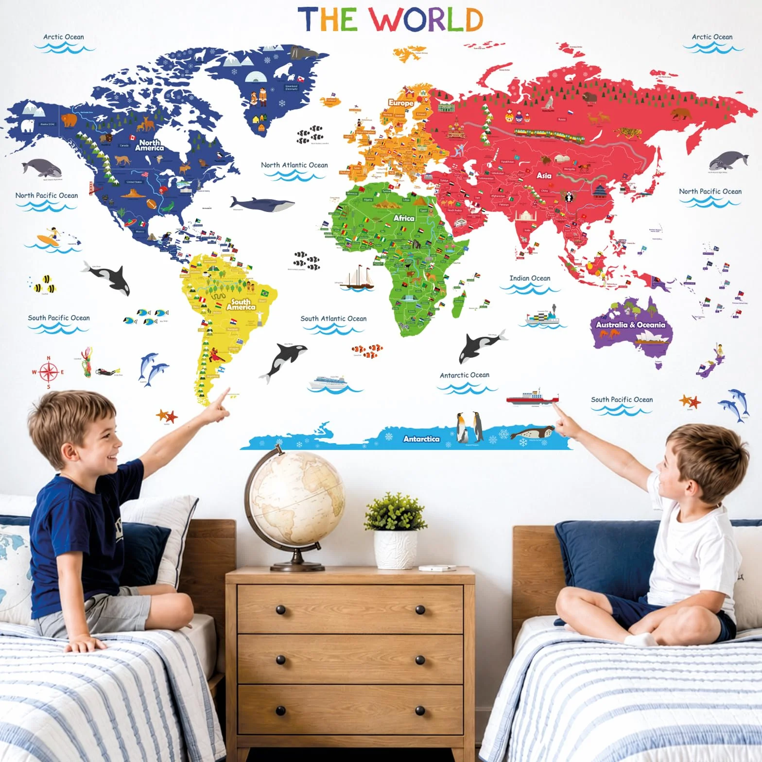 DECOWALL Mappa del Mondo Adesivo da Parete – Adesivo Removibile per Bambini, Decorazione Educativa per Camera da Letto, Stanza dei Bambini e Soggiorno (SG2-115)