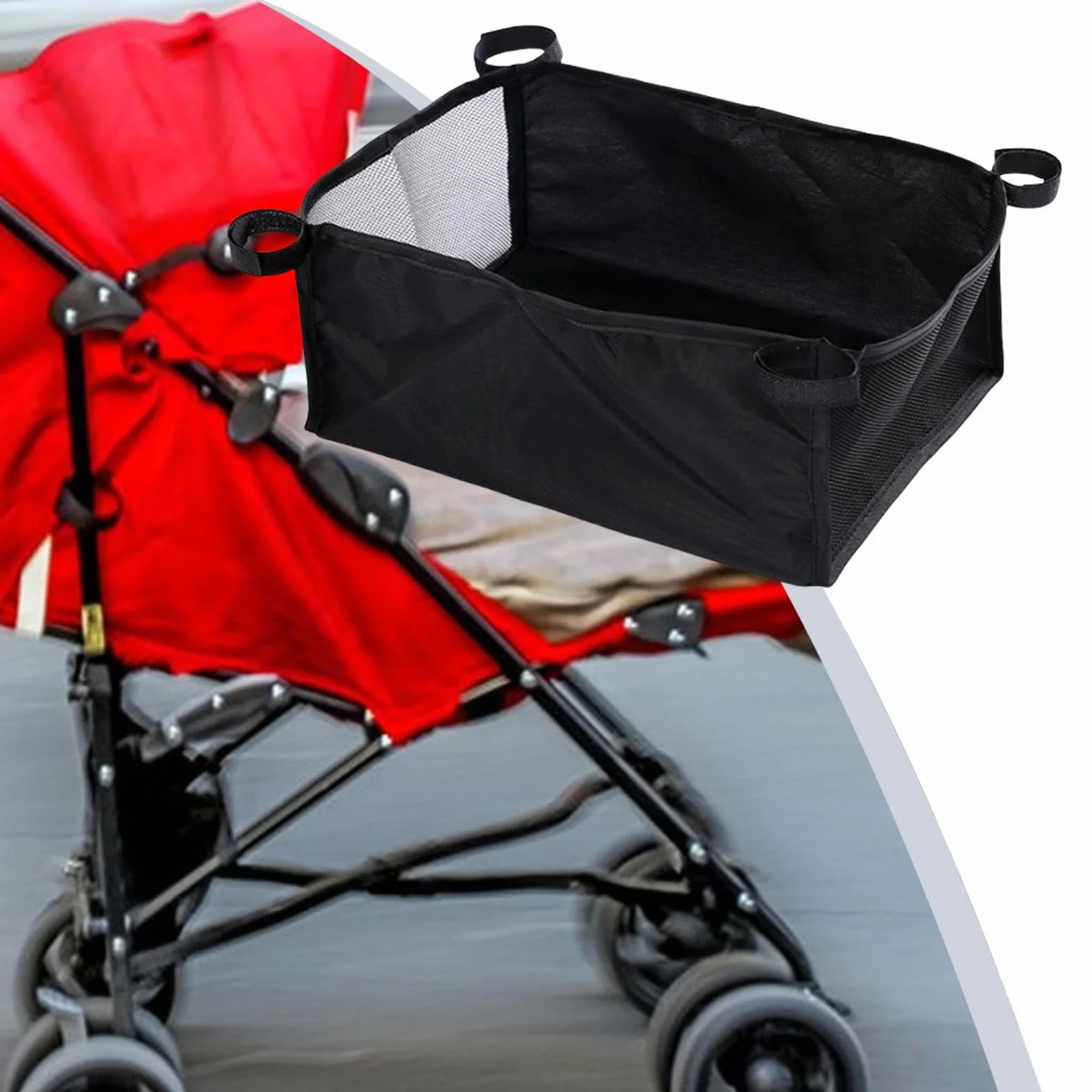 Sotto il cestino del passeggino, cestino inferiore del passeggino - Borsa portaoggetti per passeggino - Borsa portaoggetti portatile per passeggino, custodia in rete in tessuto Oxford per