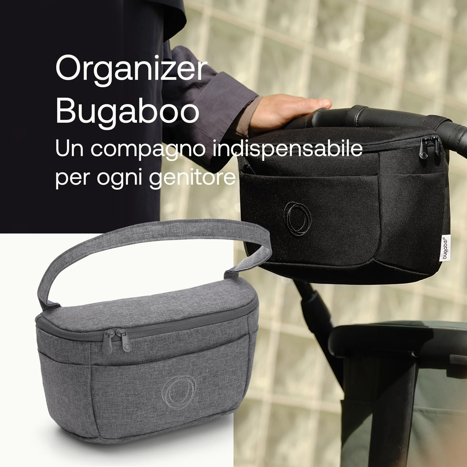 Bugaboo Organizer Multitasche Passeggino, Compatto e con Tasche Facili da Raggiungere, Accessorio Indispensabile per gli Oggetti Essenziali del Tuo Bambino, in Grey Melange