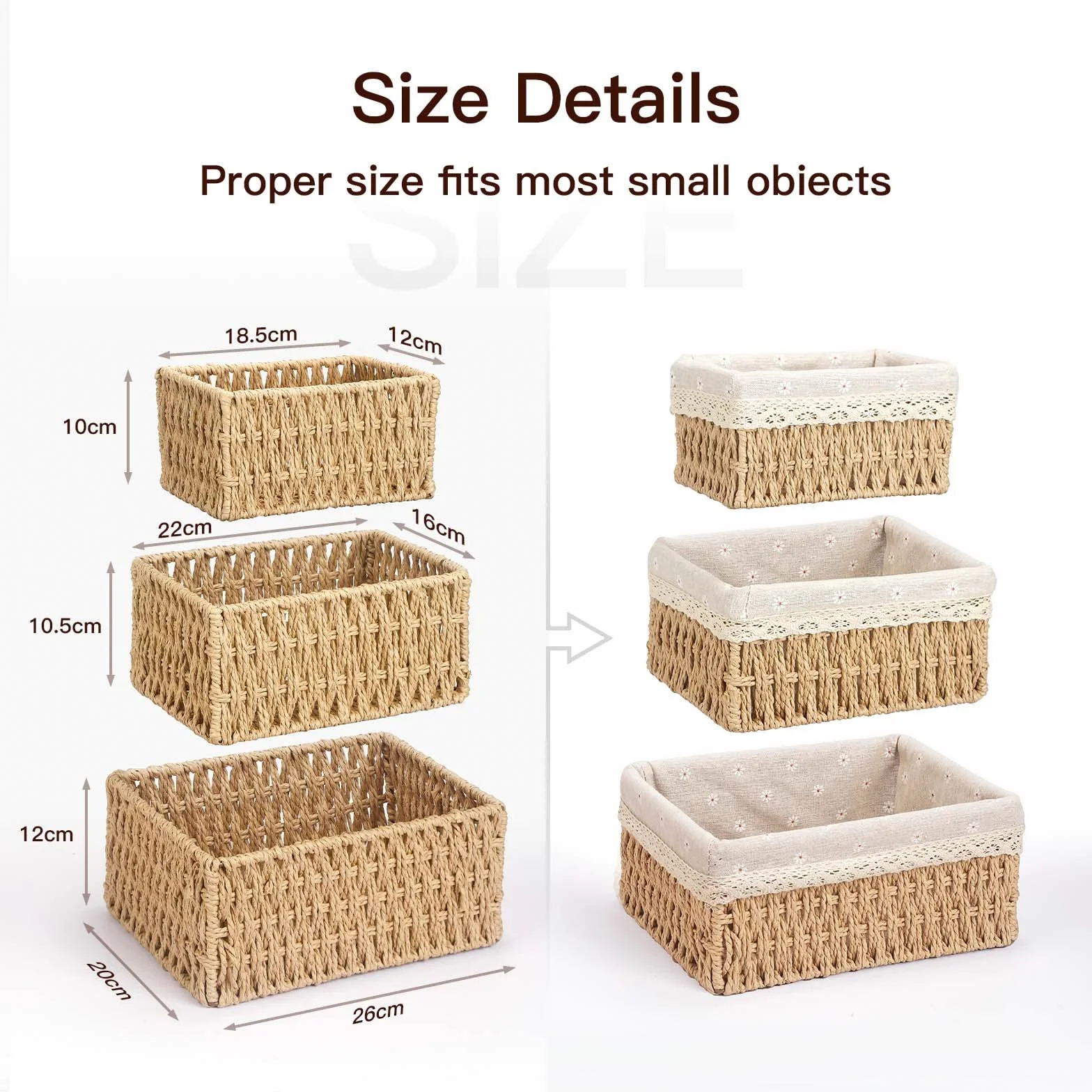 Sosayet Cestino Portaoggetti e Porta Giocattoli - Set di 3 Organizer Intrecciati per Bagno, Fasciatoio e Camerette - Piccoli Contenitori in Tessuto Riciclabile