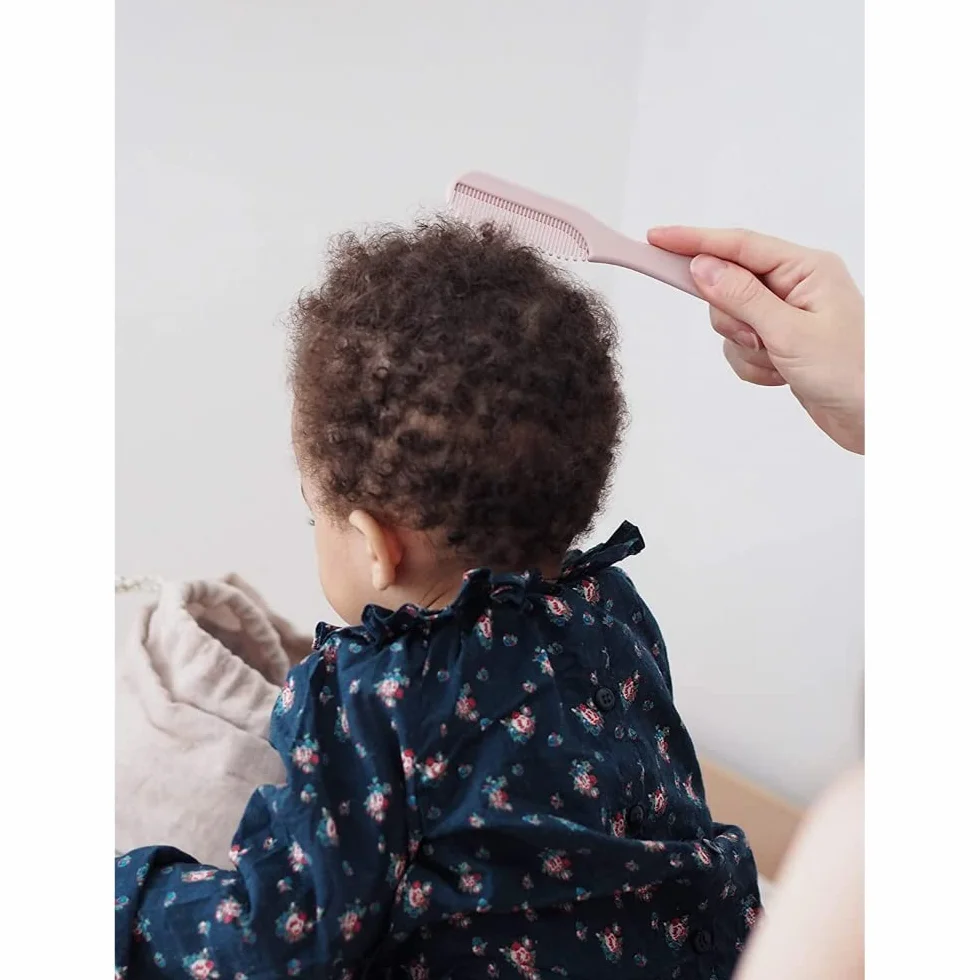 BÉABA Pettine e Spazzola per Capelli di Neonati e Bambini, Spazzola con Scomparto Posteriore per Riporre il Pettine, Rosa