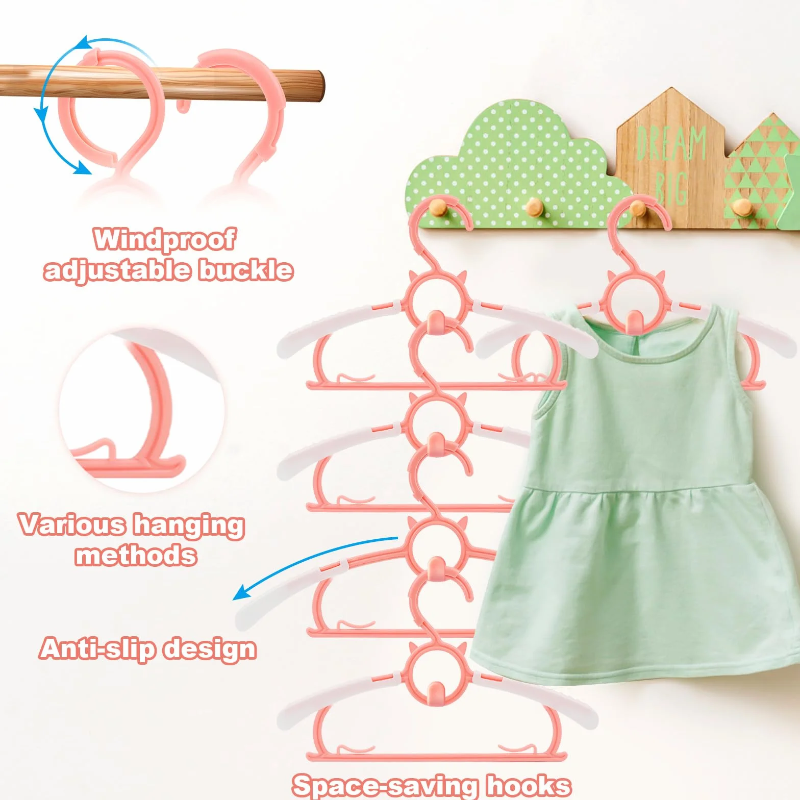 Set di 20 grucce appendiabiti per bambini, Grucce Appendiabiti Rosa con gancio a forma di orsetto, Appendini per Bambini Impilabili Allungabili, antiscivolo, Allungabili, per unisex bambino Neonati