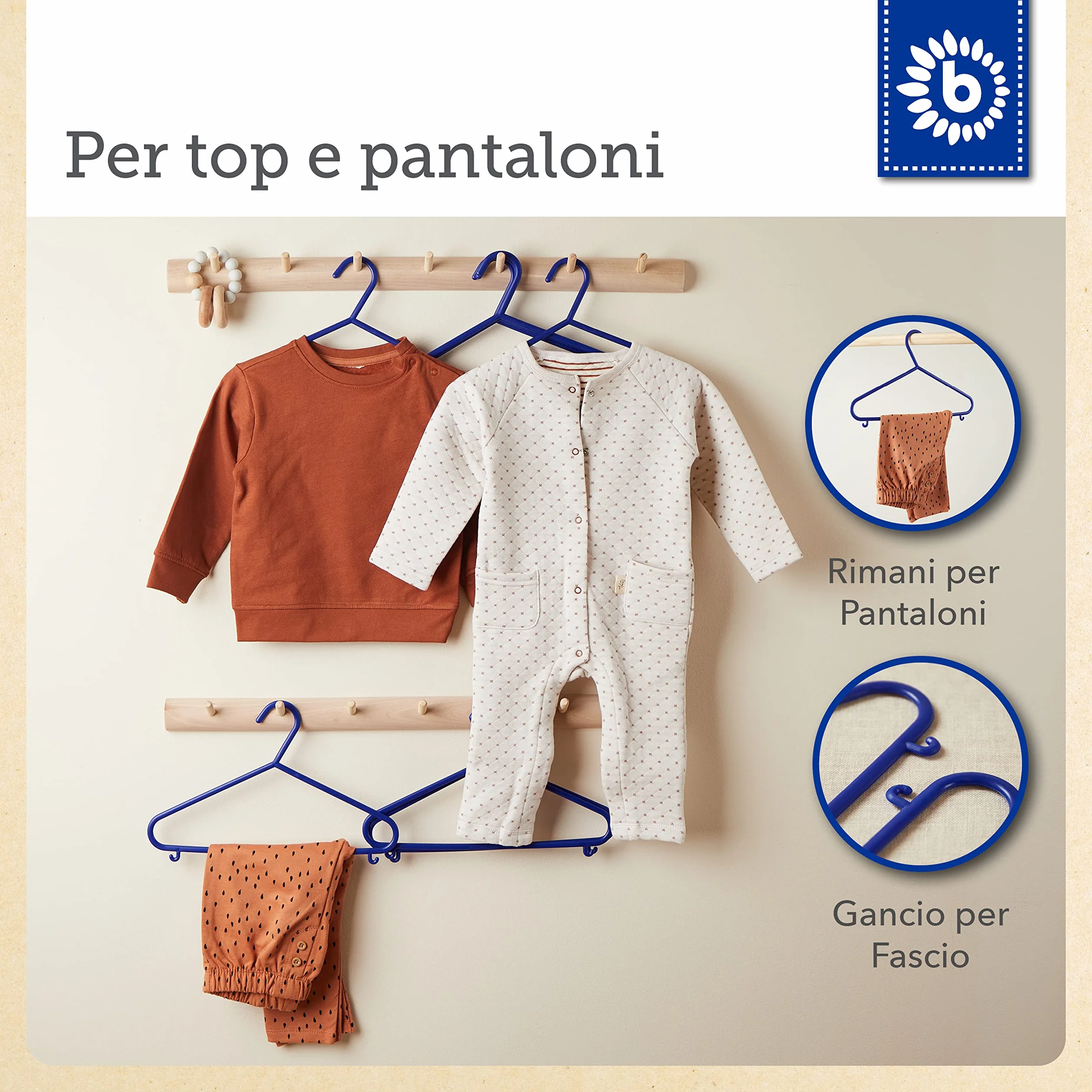 Bieco 04014140 Set di 8 Grucce Appendiabiti per Bambini, 29,5 x 18 x4,12, Blu