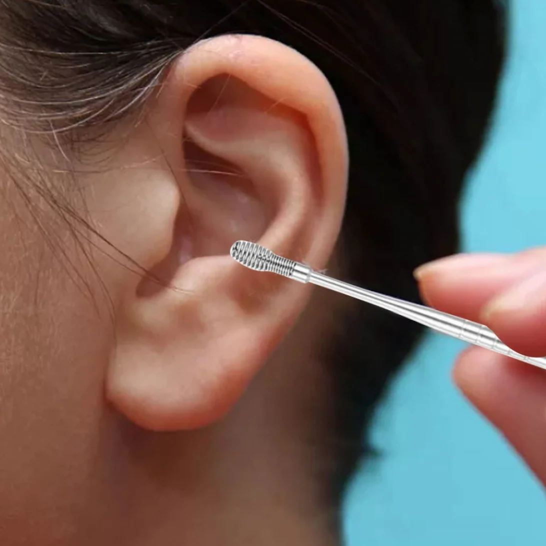 Strumento per la rimozione del cerume a molla da 2 pezzi, set di strumenti per la pulizia del cerume a spirale in acciaio inossidabile per cura dell'orecchio