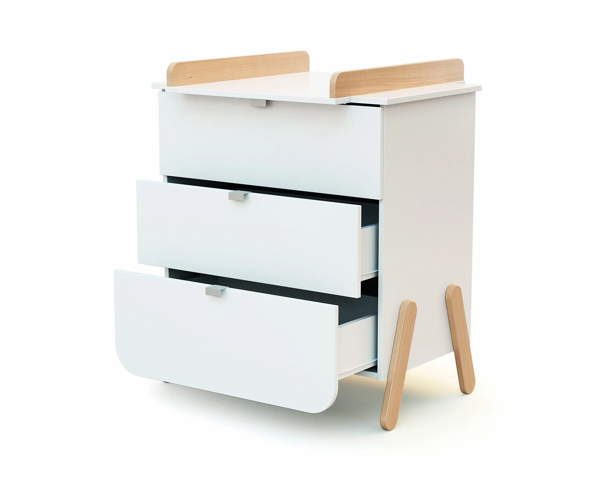 AT4 - Cassettiera fasciatoio 3 cassetti in legno PIRATE bianco e faggio|Piano fasciatoio rimovibile incluso|79 x 66 x 84,5 cm|Per la cameretta dei bambini