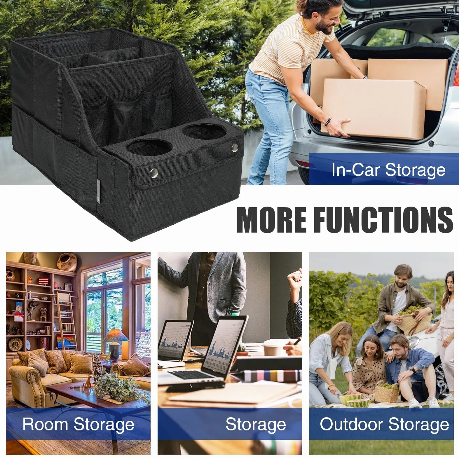Generisch Organizer per sedili posteriori, organizer per auto con | scomparti multipli | Organizer per sedili auto con 4 scomparti e 2 portabevande per bambini in viaggio