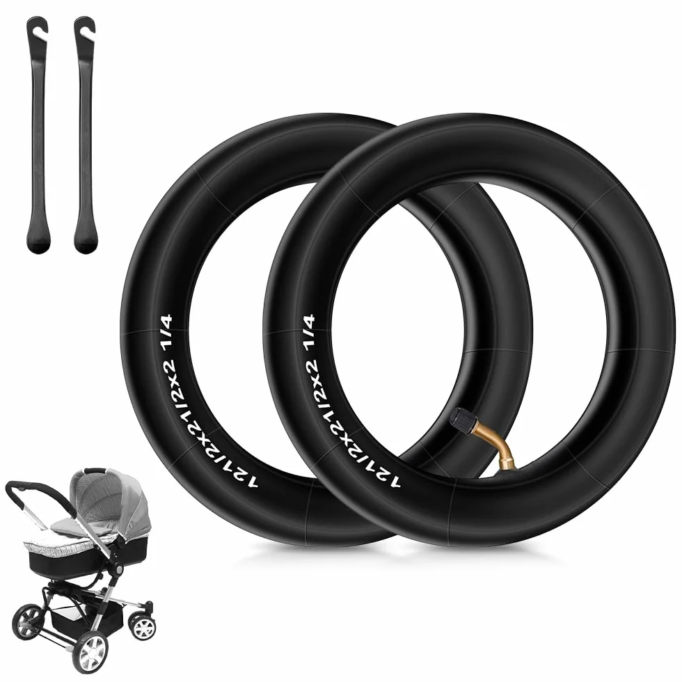 mizikuu 2 PCS Camera d'aria 12 1/2"x 2 1/4", Doppio Spessore Tubi per Passeggino con Valvola A ngolare 45°con 2 Stick per Supporto per Bambini Bicicletta Pneumatici