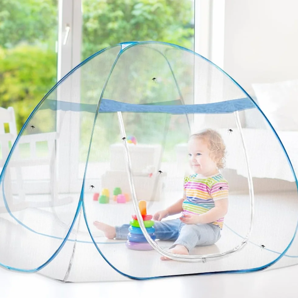 mizikuu Zanzariera Letto, Pop Up Zanzariere a Doppia Porta, Grande Zanzariera per Letto Matrimoniale, Zanzariere Pieghevole, Facile da Installare, Leggero e Traspirante, 180 * 200cm, Bordo Blu