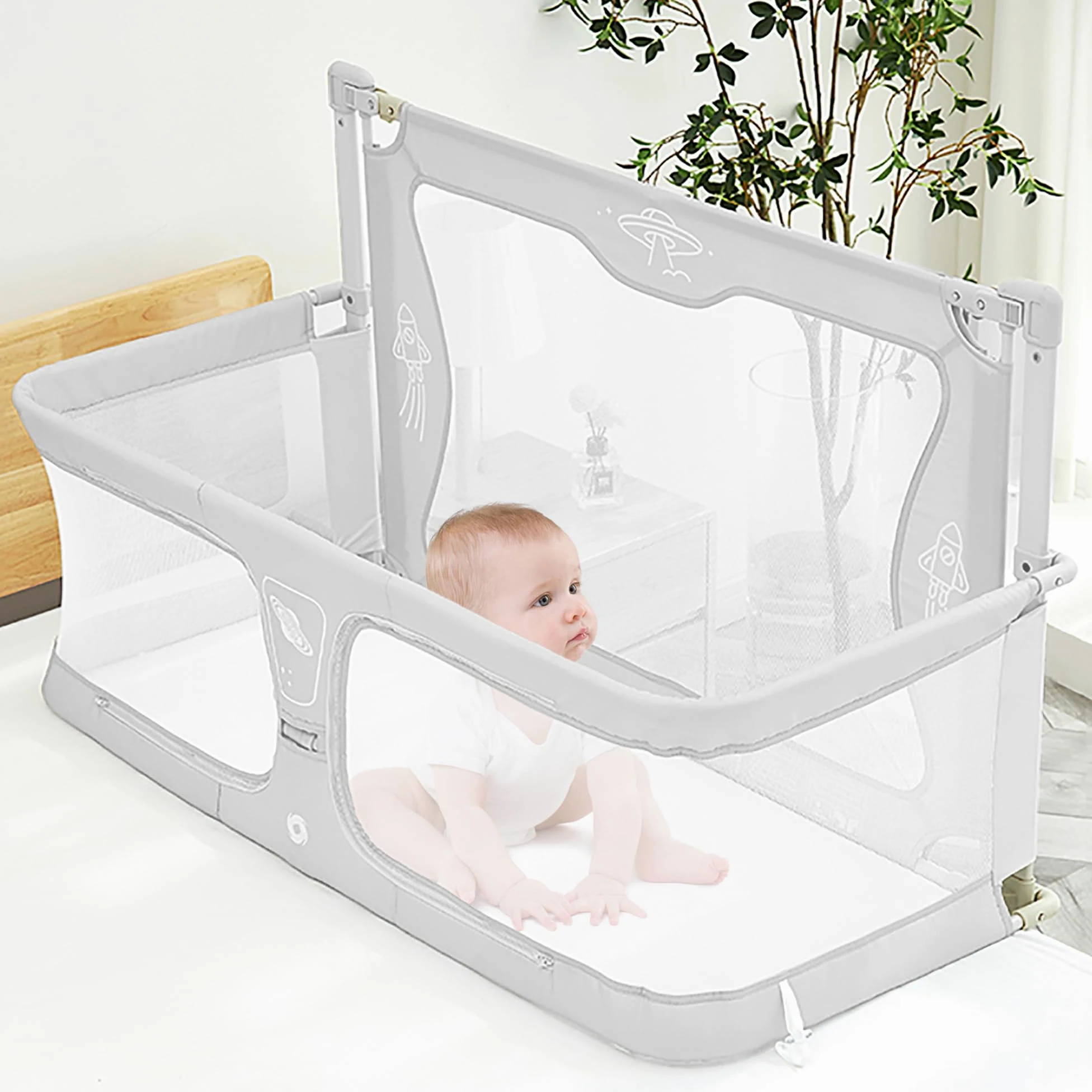 Culla 3 in 1 accanto al letto per bambini, culle per bambini sul comodino, lettino per il bambino nel letto, per il lettino per il bambino nel letto, lettino per il bambino con i genitori(Creamy-white