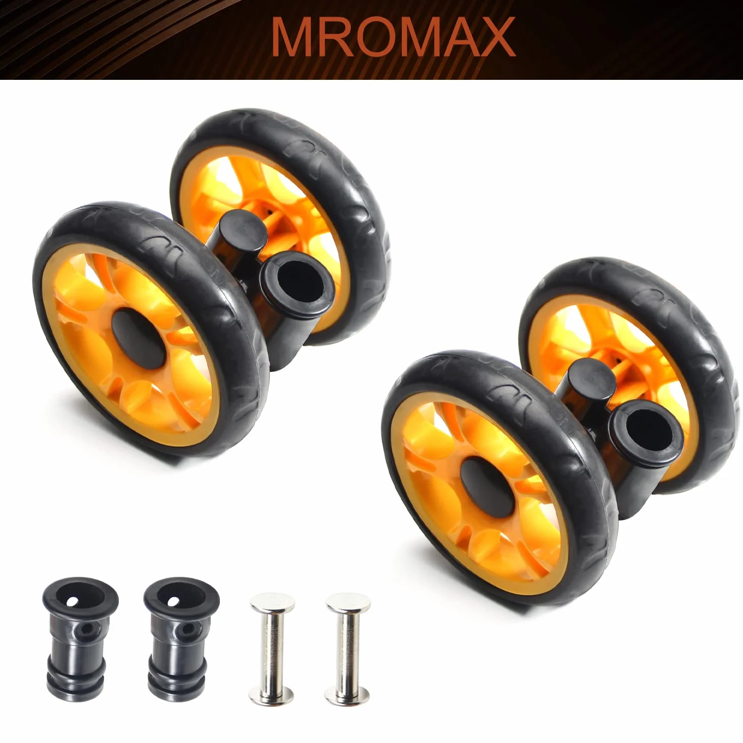 MroMax - Ruote girevoli in plastica per passeggino, diametro 120 mm, spessore 25 mm, nero e giallo