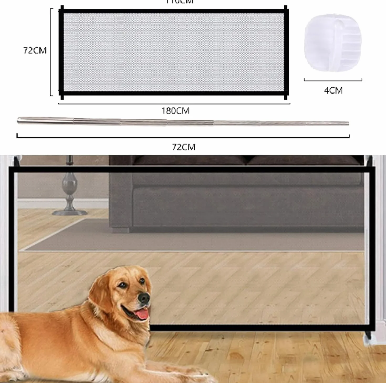 Barriera di Sicurezza Estensibile,Portatile Pieghevole Dog barriera di sicurezza,Cancelletto Portatile Pieghevole in Rete per Cani, animali domestici con base autopulente,Barriera (180 * 72 cm)