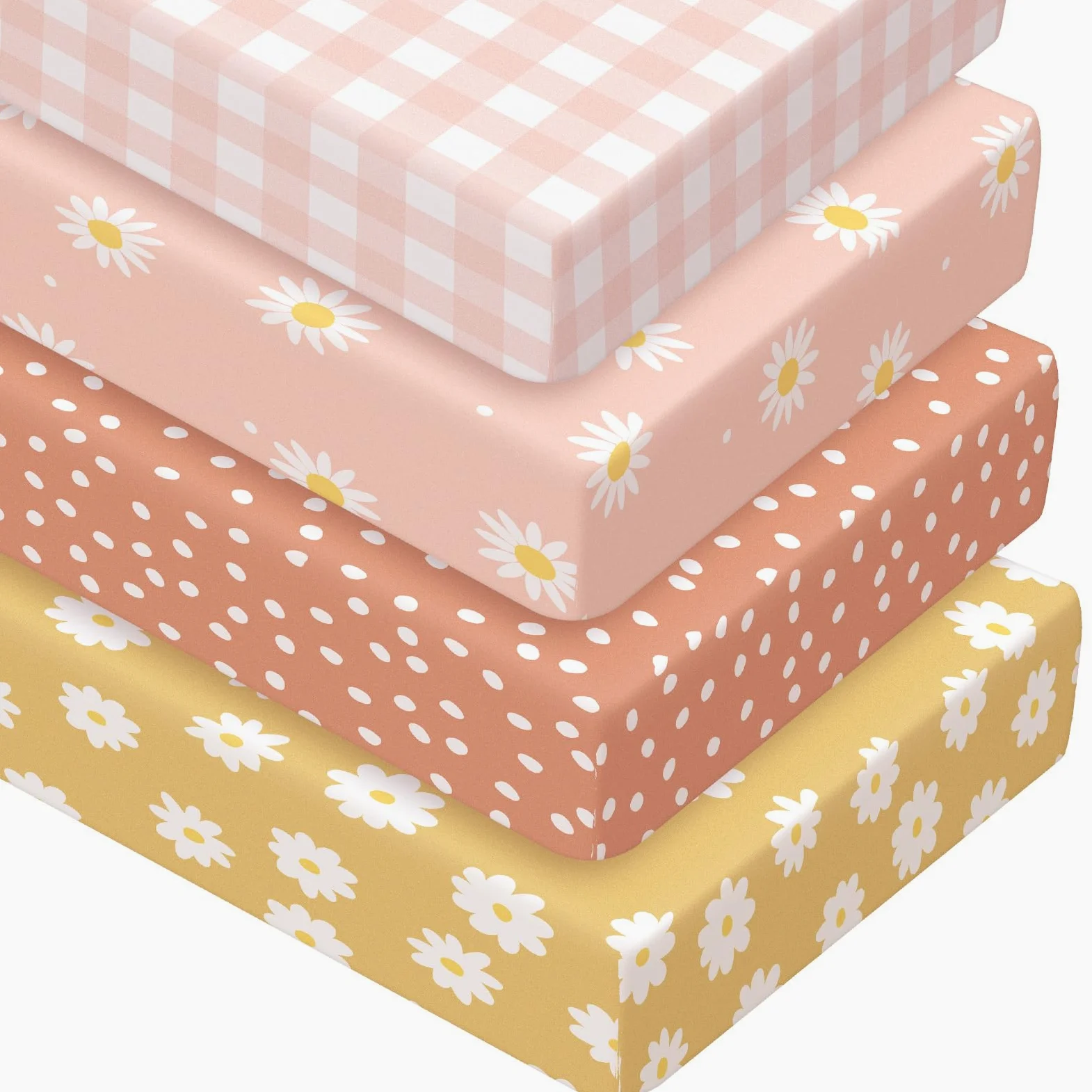Peryiter Confezione da 4 lenzuola per culla rosa a quadri per bambini, motivo orso blu, lenzuola per culla standard con stampa margherita, per neonati o ragazze (margherita)