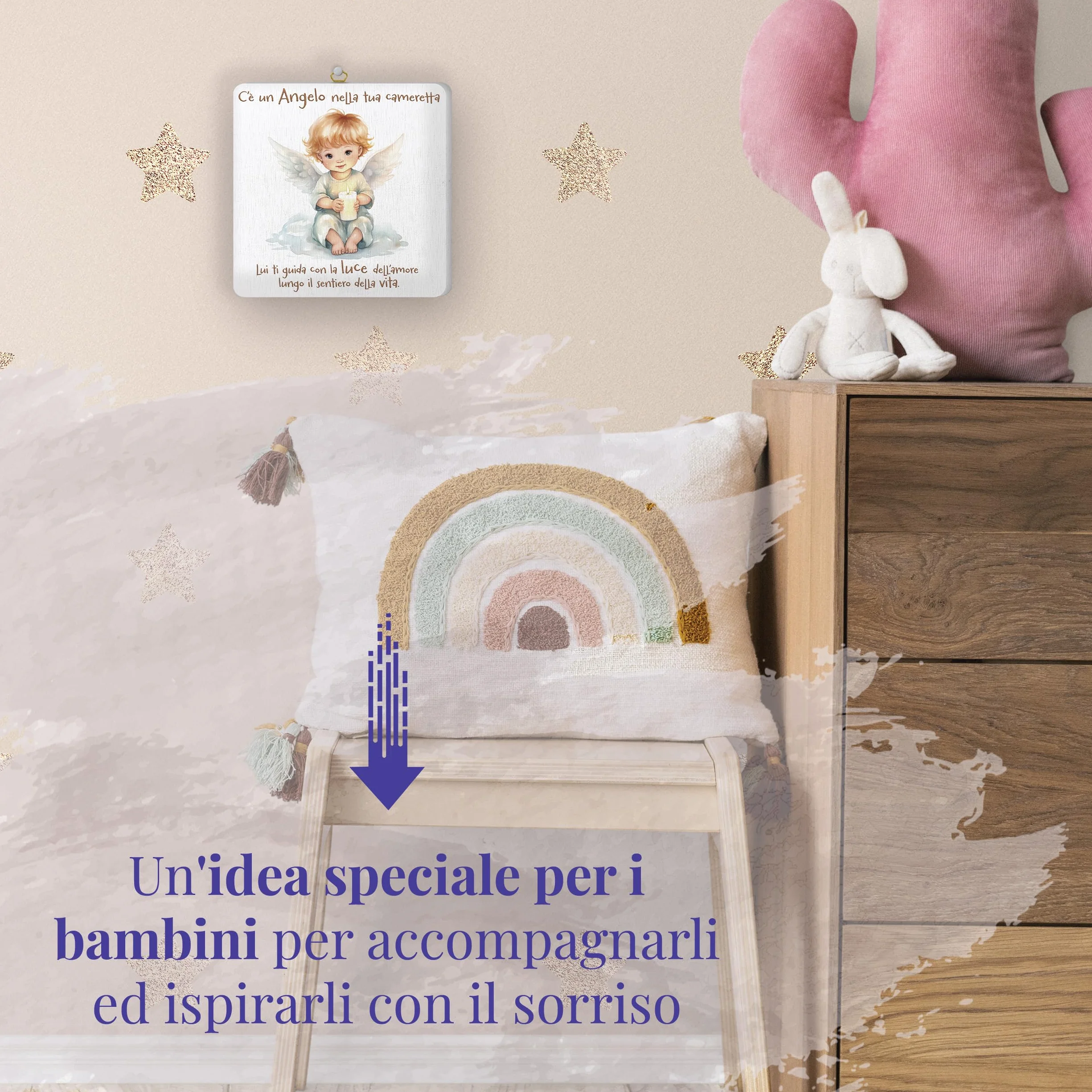 FRATELLI BONELLA - Quadro Angioletto con Candela per Bambini - Quadro in Legno 19x19 cm con Scatola Regalo - 100% Made in Italy