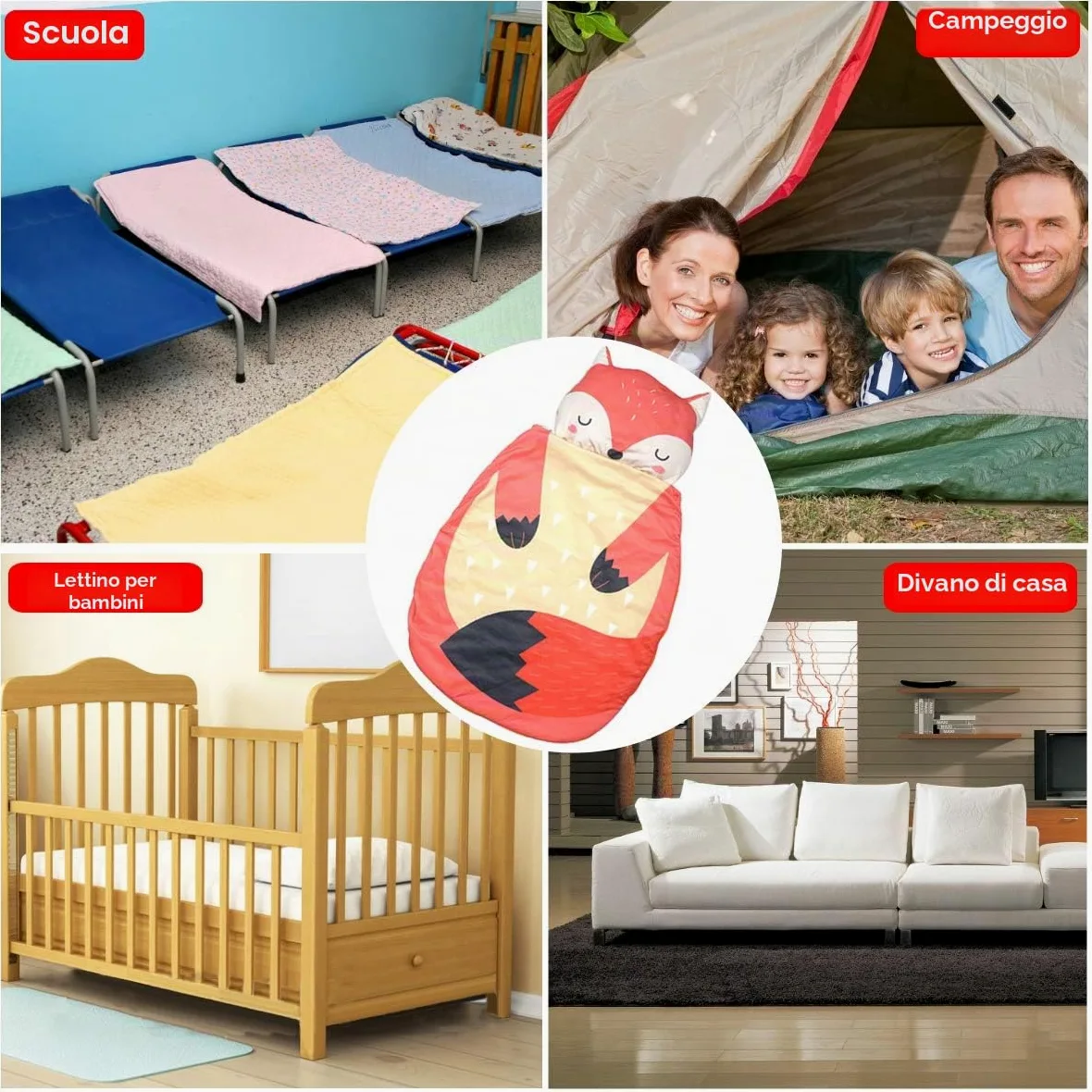 ele ELEOPTION Sacco a pelo per bambini 3 in 1, Volpe Rossa, 87 cm x 58 cm, Bambini, Unisex