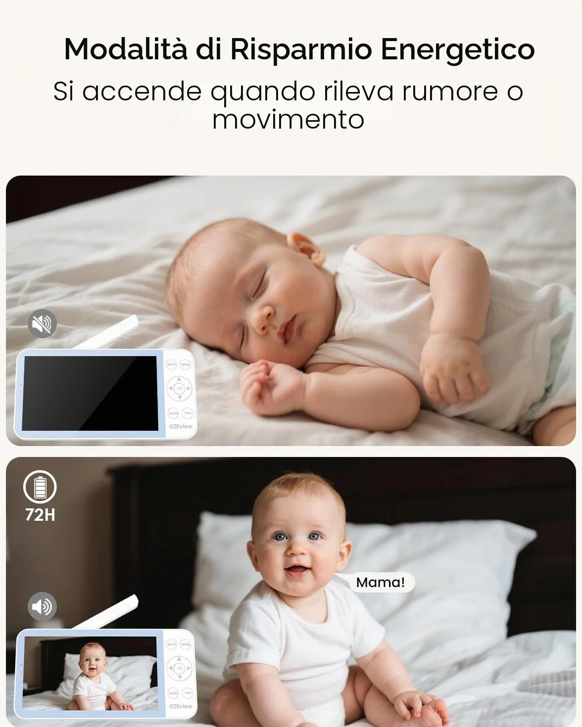 CZEview 5,5" 2.5K Baby Monitor Video e Audio, Luce Notturna & Musica, Telecamera Bambini, Controllo Tramite APP Mobile & Monitor (Blu)