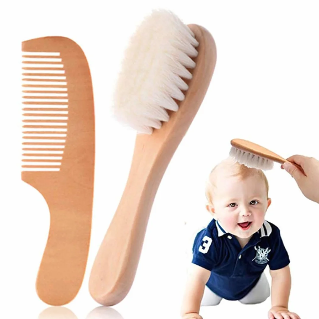 Spazzola Neonato, Set Di 2 Spazzole Legno Naturale Marrone, Setole Capra Morbide, Lunghezza 15Cm Larghezza 4Cm Per Bambini