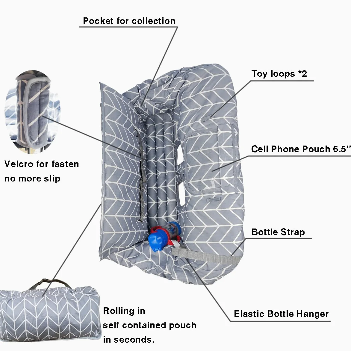 ICOPUCA Copertura per carrello della spesa 2 in 1, copertura per seggiolone, imbottita, per bambini, con 2,5 cm di spessore, rimovibile, reversibile, colore grigio