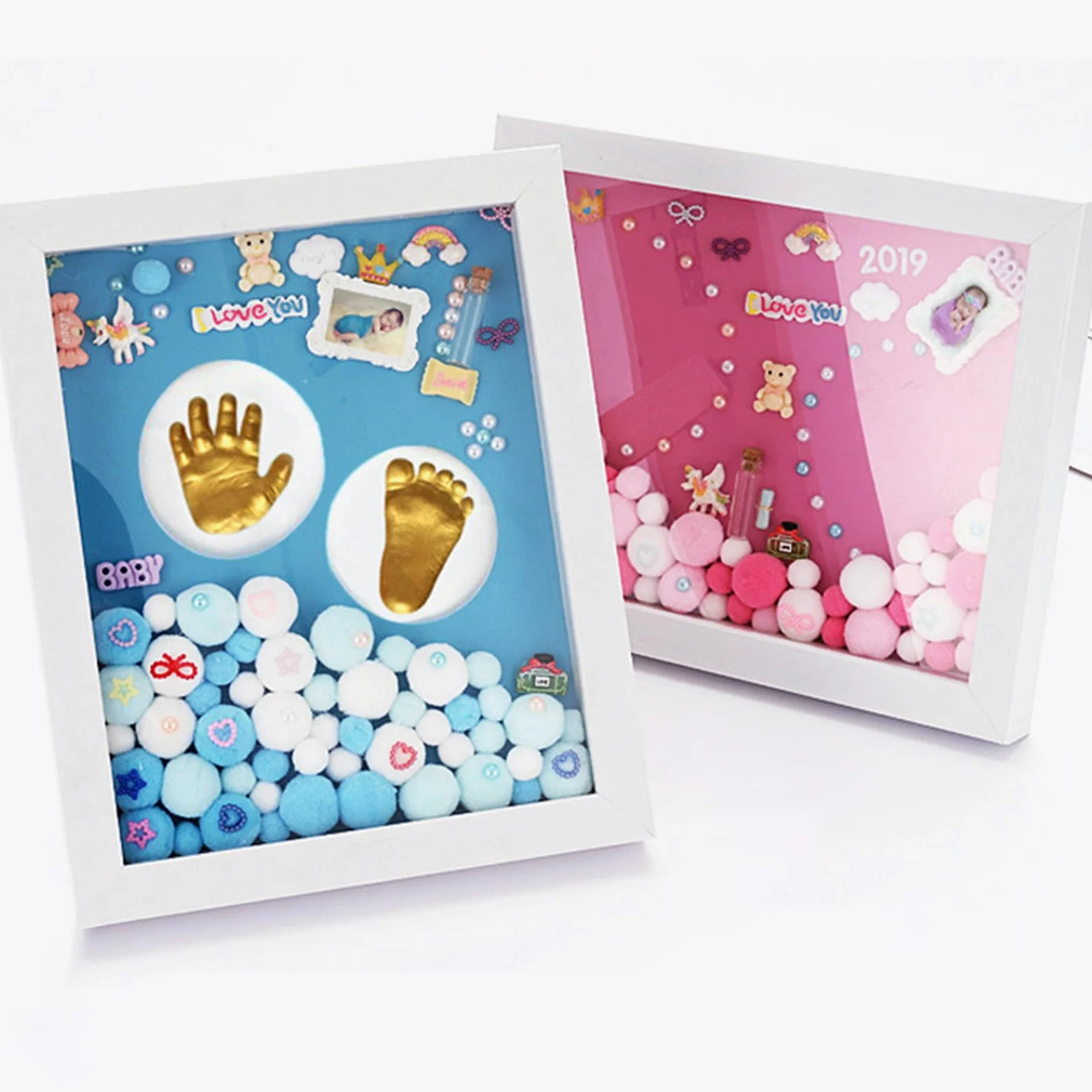 Totority Cornice Impronta Mani e Piedi per Neonata in Acrilico Oro, Set Regalo Nascita e Battesimo Decorazione da Parete