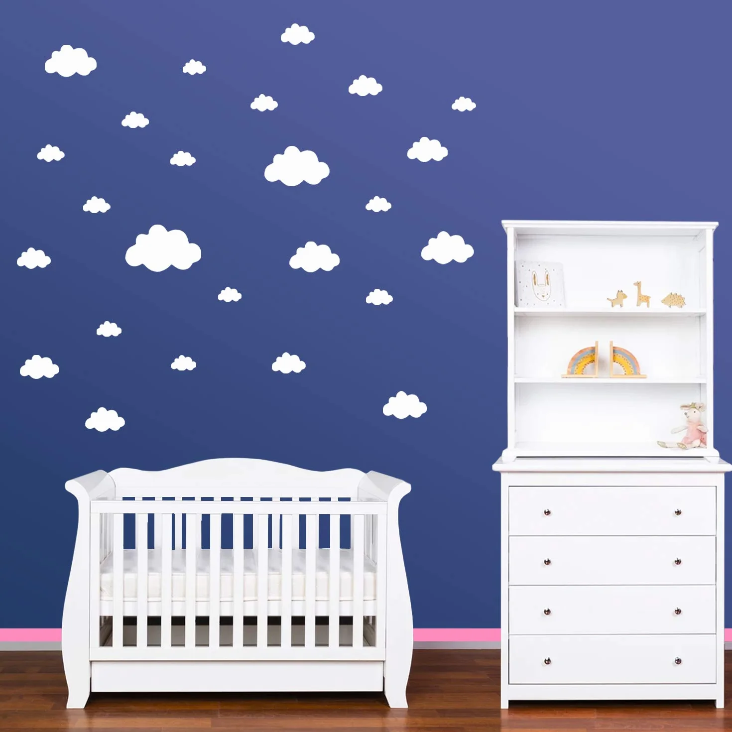 PREMYO Set 30 Adesivi Murali Bambini Nuvole - Wall Stickers Muro Cameretta - Decorazione Parete Camera da Letto Bianco