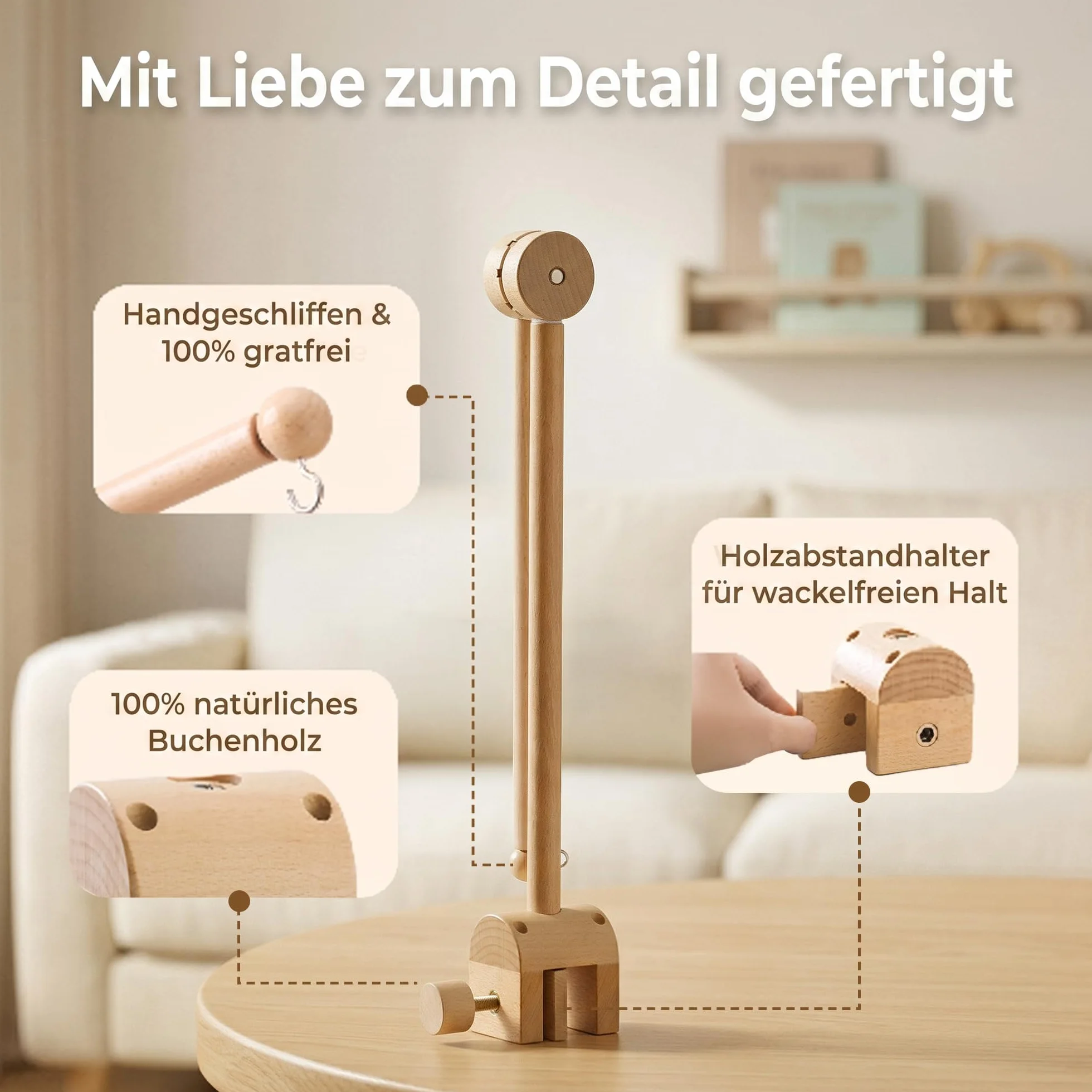 Supporto mobile in legno per lettino, supporto mobile per fasciatoio, decorazione per la cameretta dei bambini, personalizzato, supporto per cellulare, asta per appendere i campanelli eolici