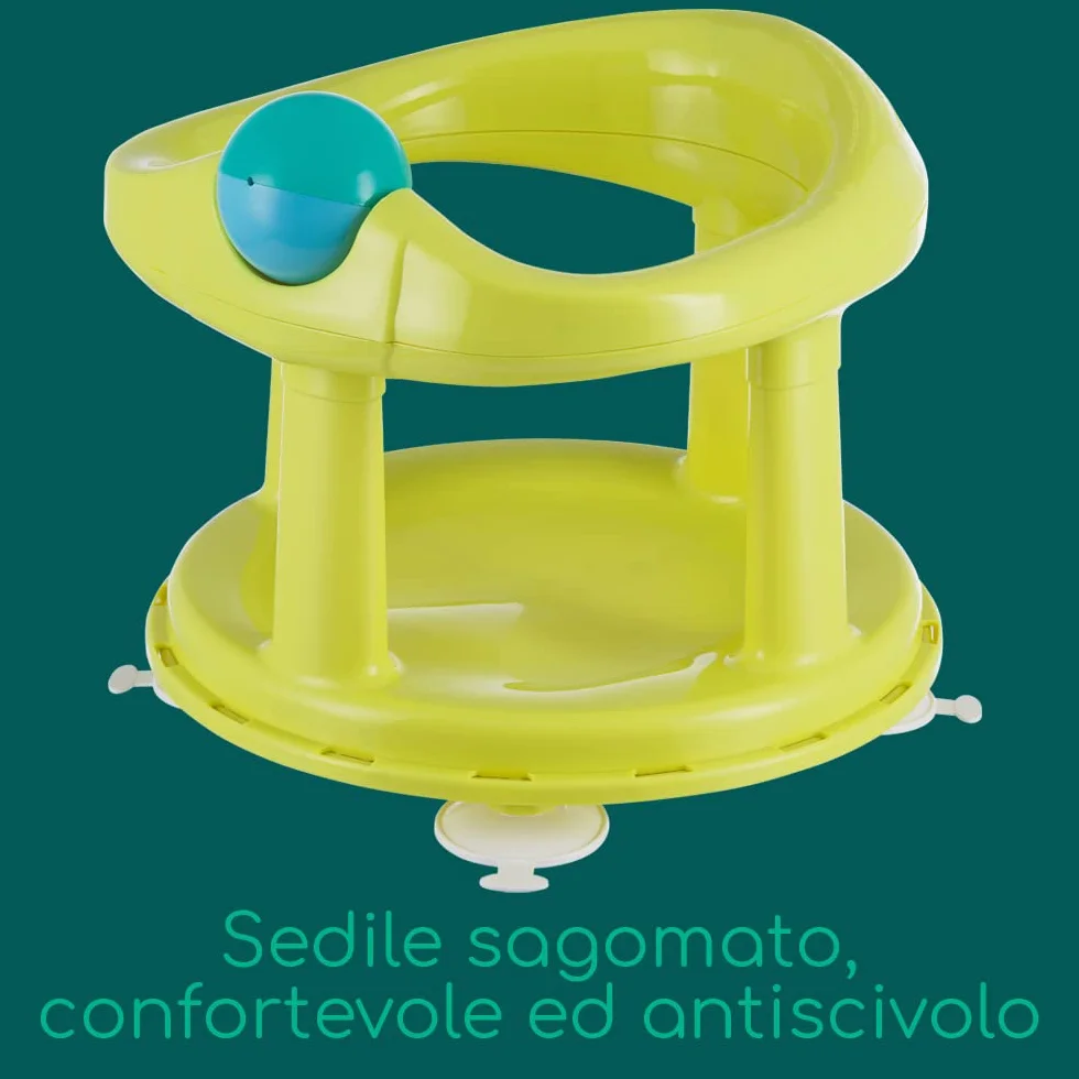 Bebeconfort Seggiolino Girevole Bagnetto neonato per Vasca da Bagno e Doccia, Seggiolino da bagno per bambini fino a 10 kg, Girello per il Bagnetto, Seduta ergonomica, Ventose di Sicurezza, Lime