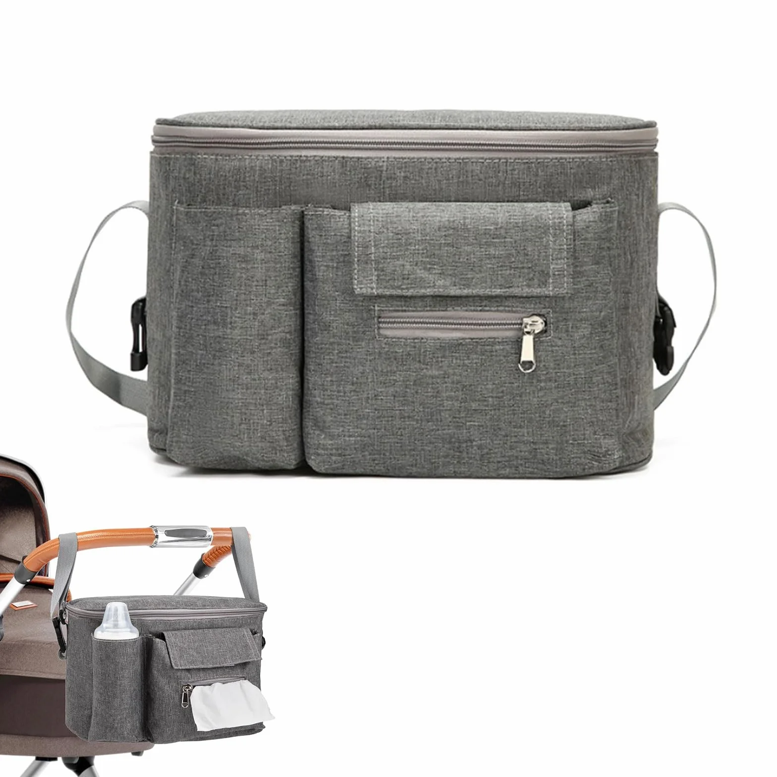 Carrozzina Organizer Passeggino, Borsa Per Passeggino Universale, Baby Borsa Passeggino Borsa Organizer, Organizer Per Passeggino Per Biberon, Pannolini, Salviette, Telefono Ccellulare (Grigio).