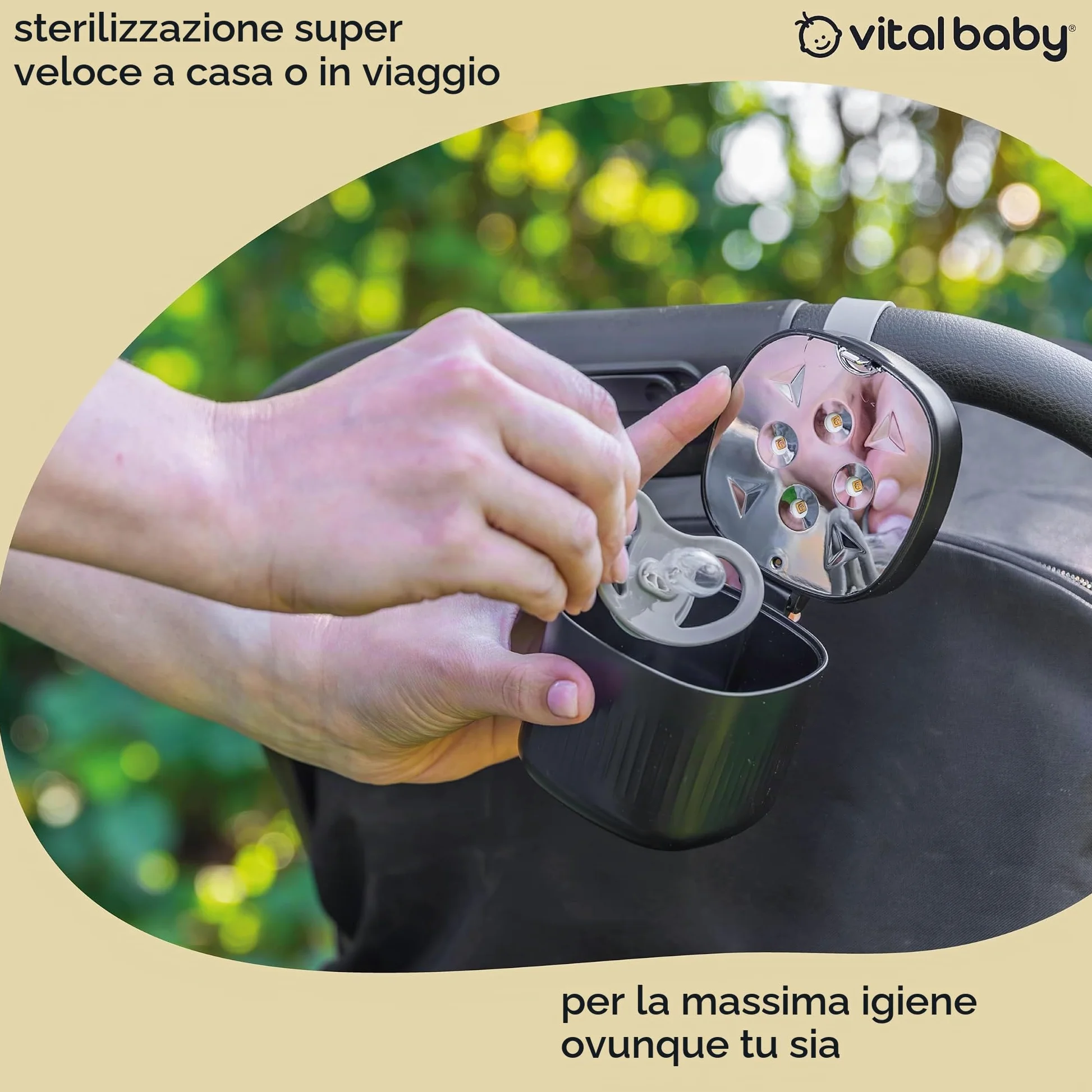 Vital Baby Nurture Mini sterilizzatore UV uccide il 99,99% dei germi in 49 secondi per succhietti, massaggiagengive, accessori portatili, ricaricabili, senza sostanze chimiche, onice nero