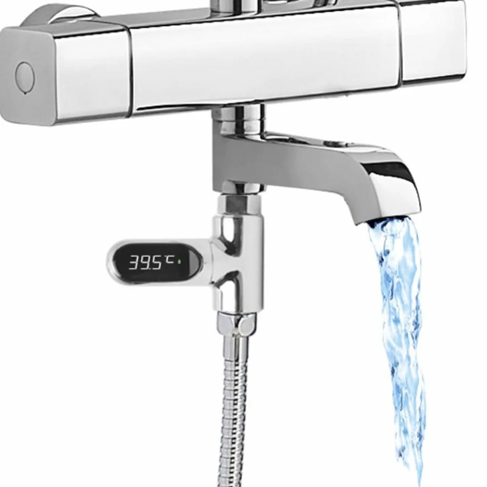 Termometro ad acqua con display a LED, con controllo del flusso, per soffione doccia 5-85 °C, indicatore digitale della temperatura, girevole a 360° (prima generazione)