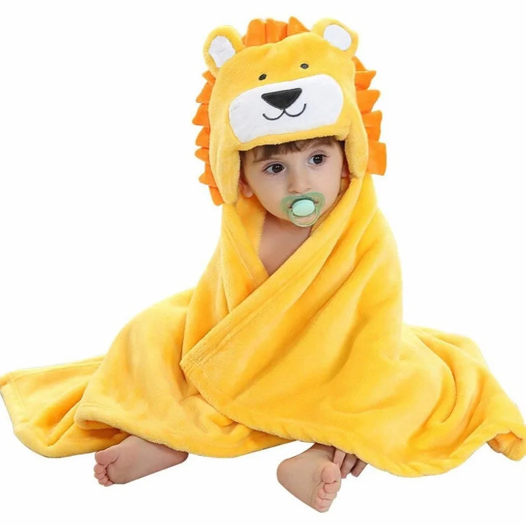 Asciugamano con Cappuccio per Bambini Coperta con Cappuccio in Pile Corallo Swaddle Wrap Animale in Stile per Bambino Piccolo